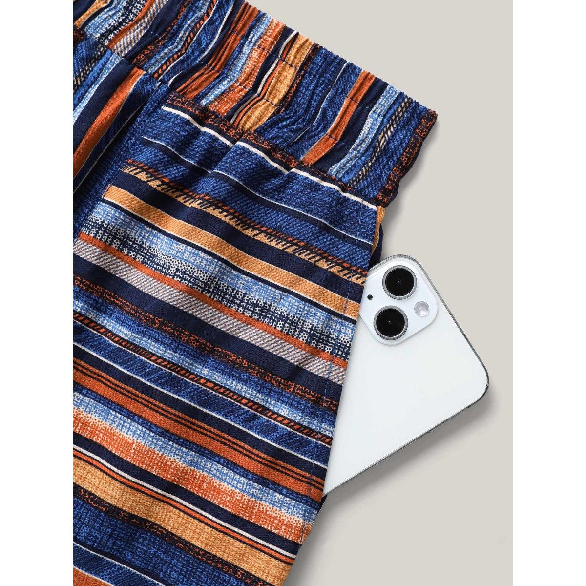 Plus Size Boho Stripes Drawstring Wide-Leg Pants Women Multicolor Boho Wide Leg Mid Rise Vacation Pants BloomChic 26/4X Product Image