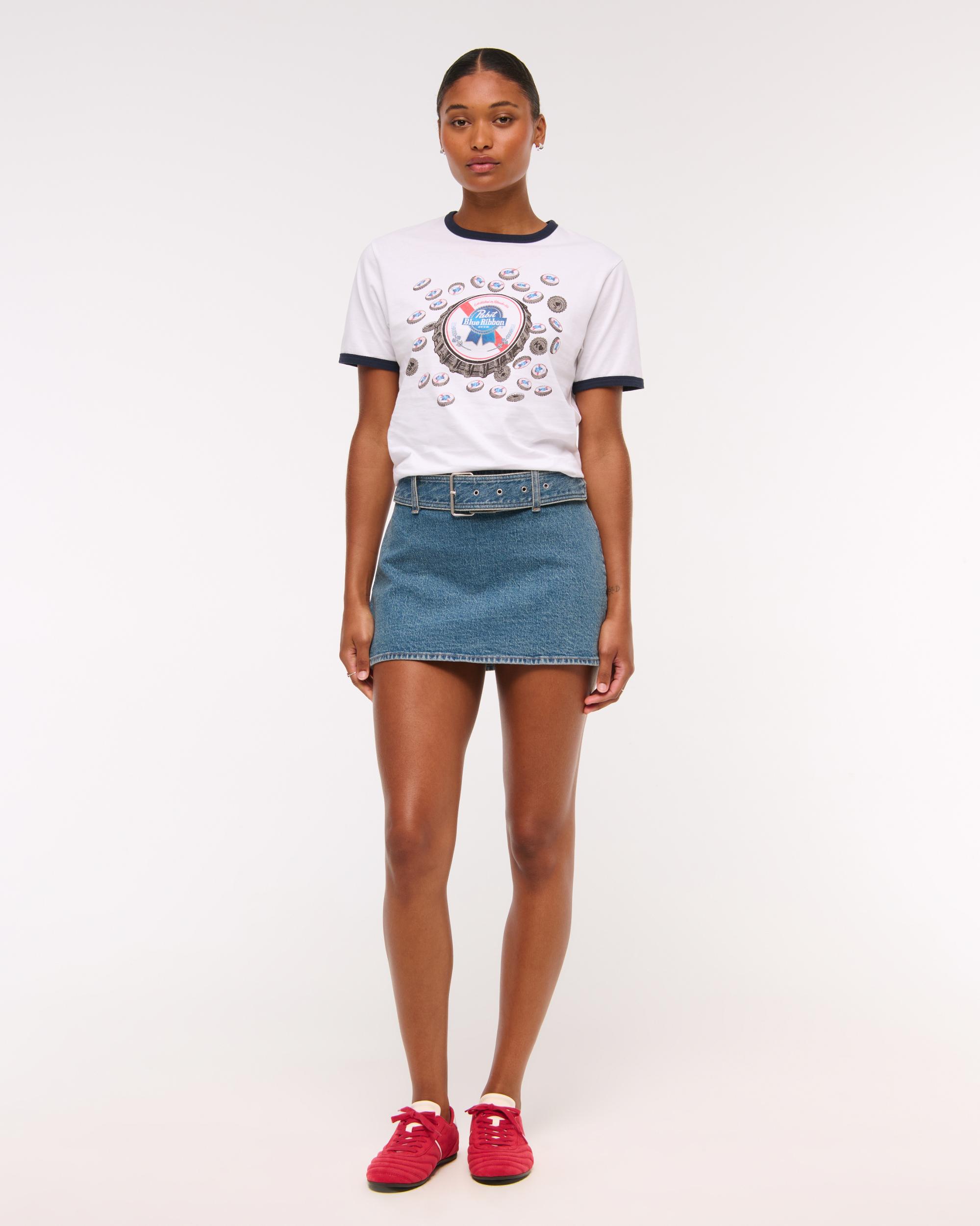 Curve Love Mid Rise Belted Denim Mini Skort Product Image