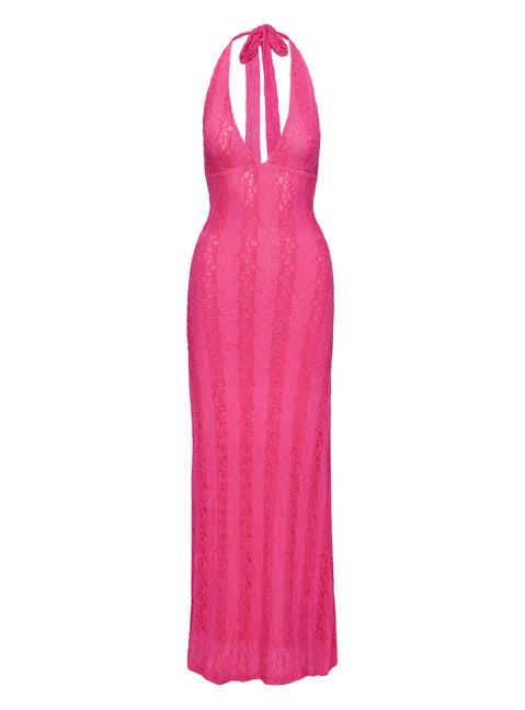 Zoi Lace Halter Maxi Dress Hot Pink Product Image