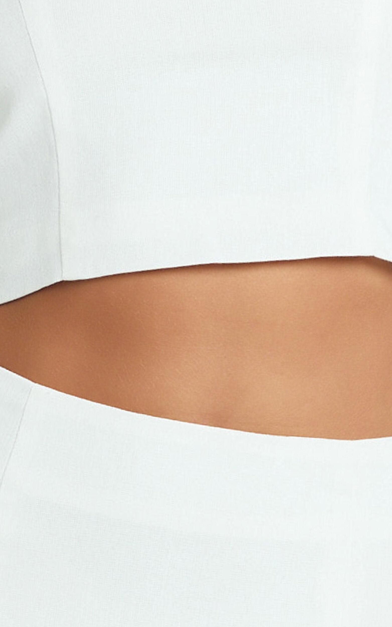 Ayesha Two Piece Set - Halter Fitted Crop Top and Fitted Side Split Midi Skirt in Off White Product Image