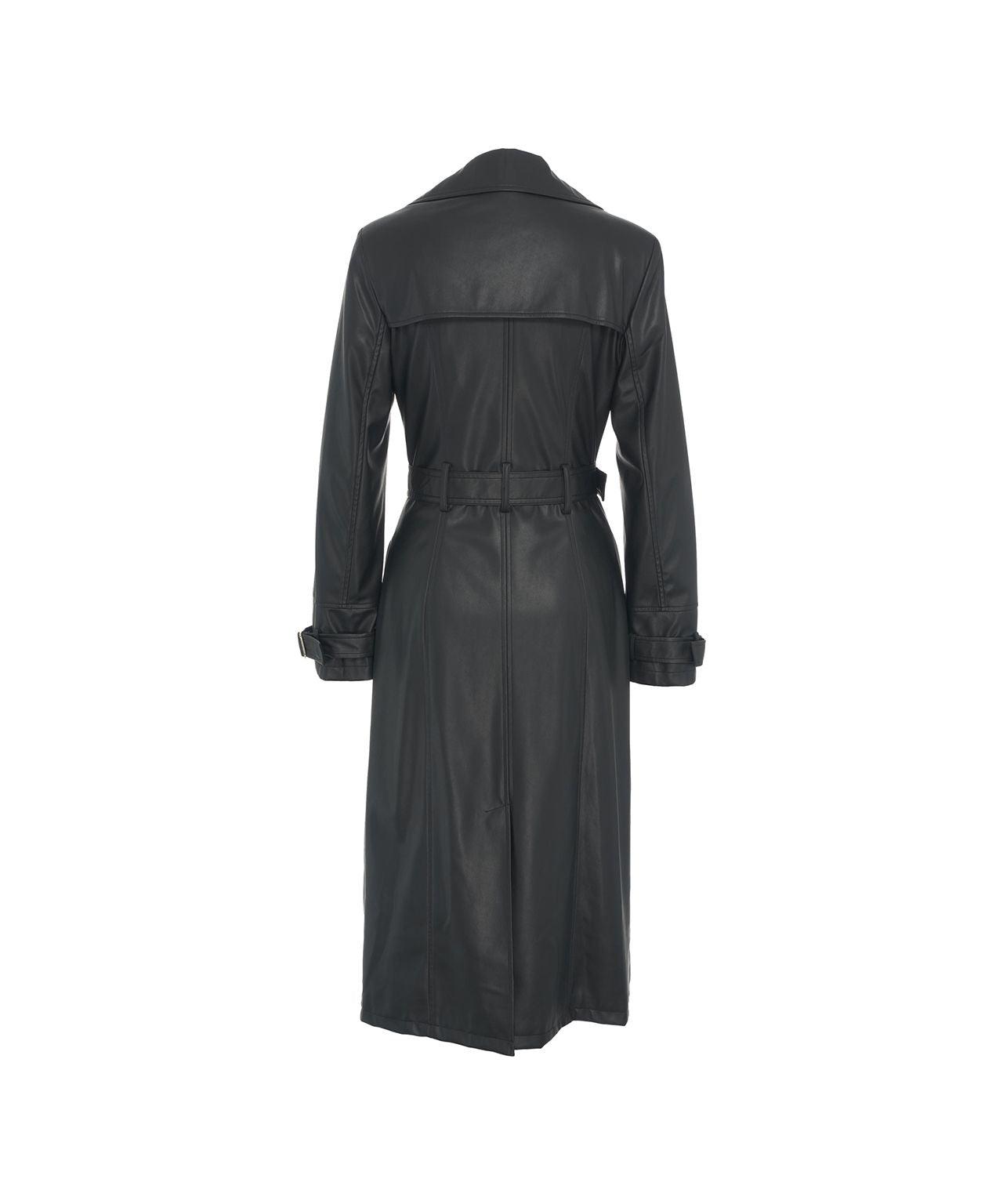 Eco-leather coat with waist belt Product Image