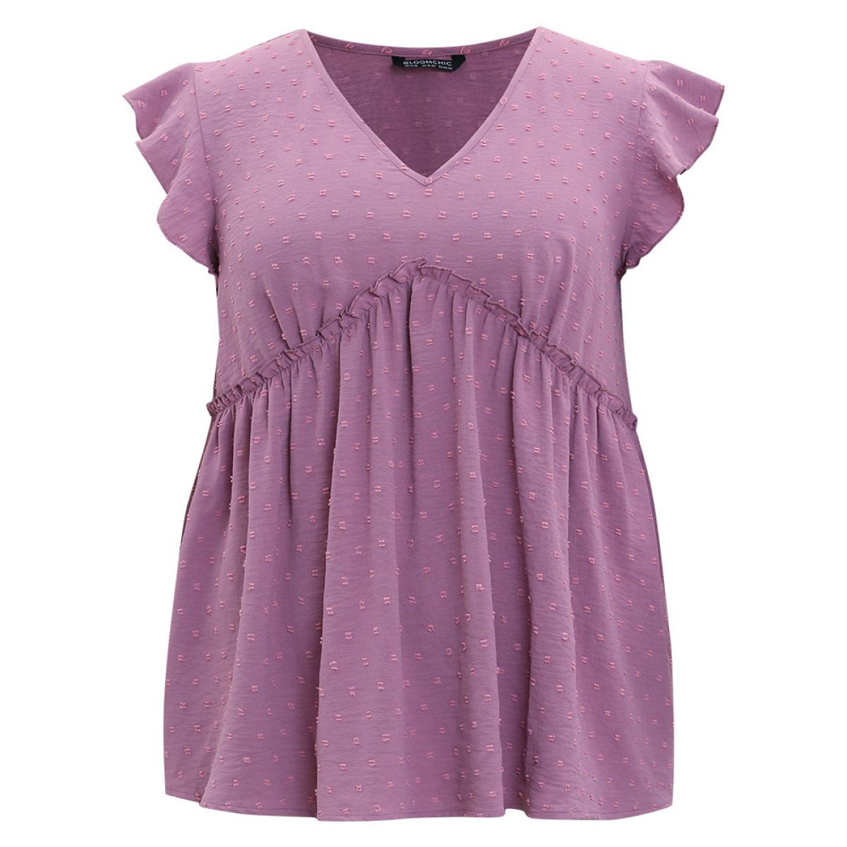 Plus Size Polka Dot V Neck Ruffles Tassel Trim Tank Top Women Mauve Elegant Texture V-neck Dailywear Tank Tops Camis BloomChic 26/4X Product Image