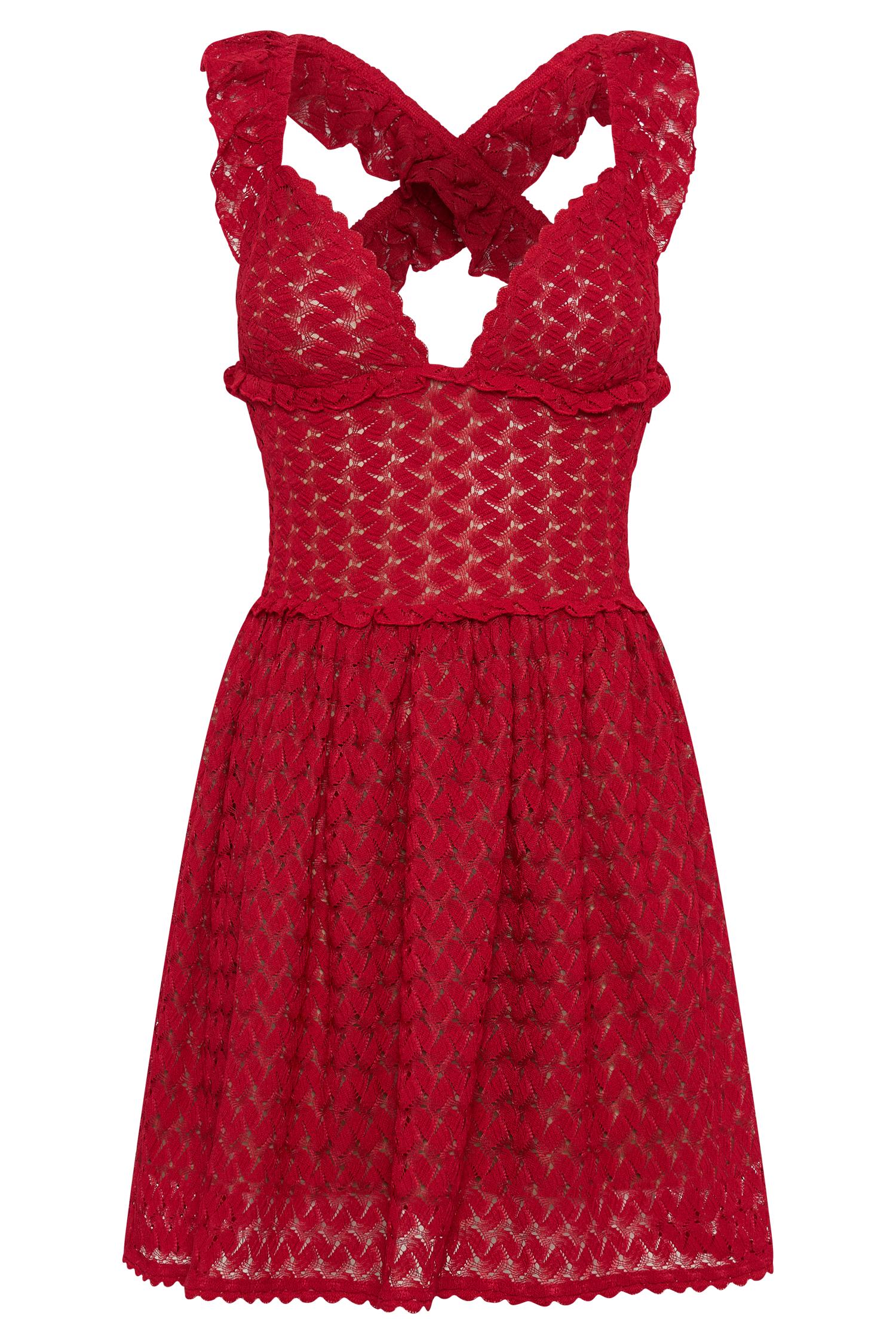 Ezra Lace Mini Dress - Deep Red Product Image
