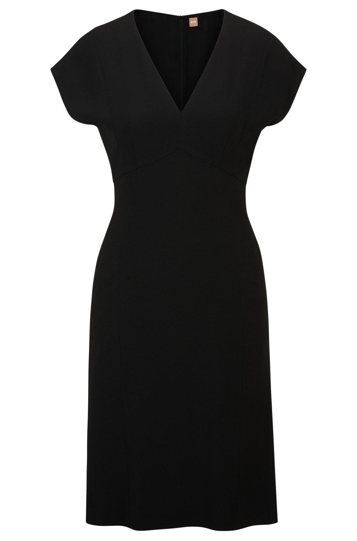 BOSS - Slim-fit V-neck dress with cap sleeves - Black Product Image