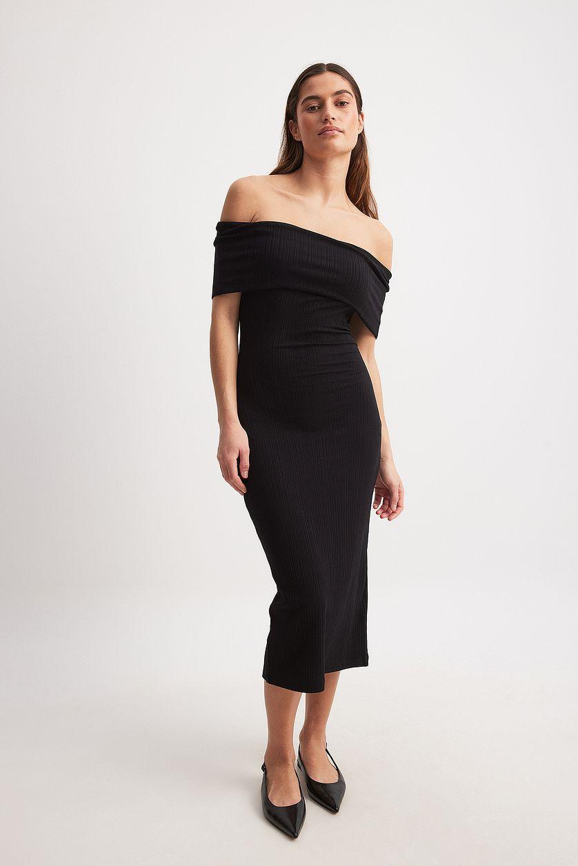 Off Shoulder Rib Midi Dress Product Image