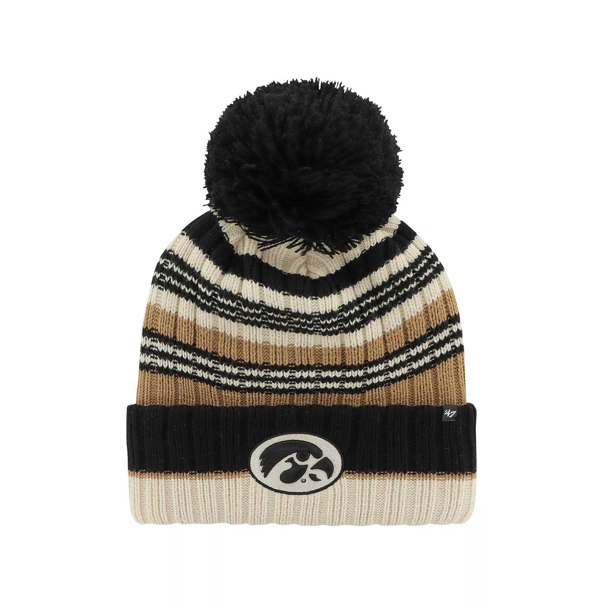 Women's '47 Khaki Iowa Hawkeyes Barista Cuffed Knit Hat with Pom, Beig K Product Image