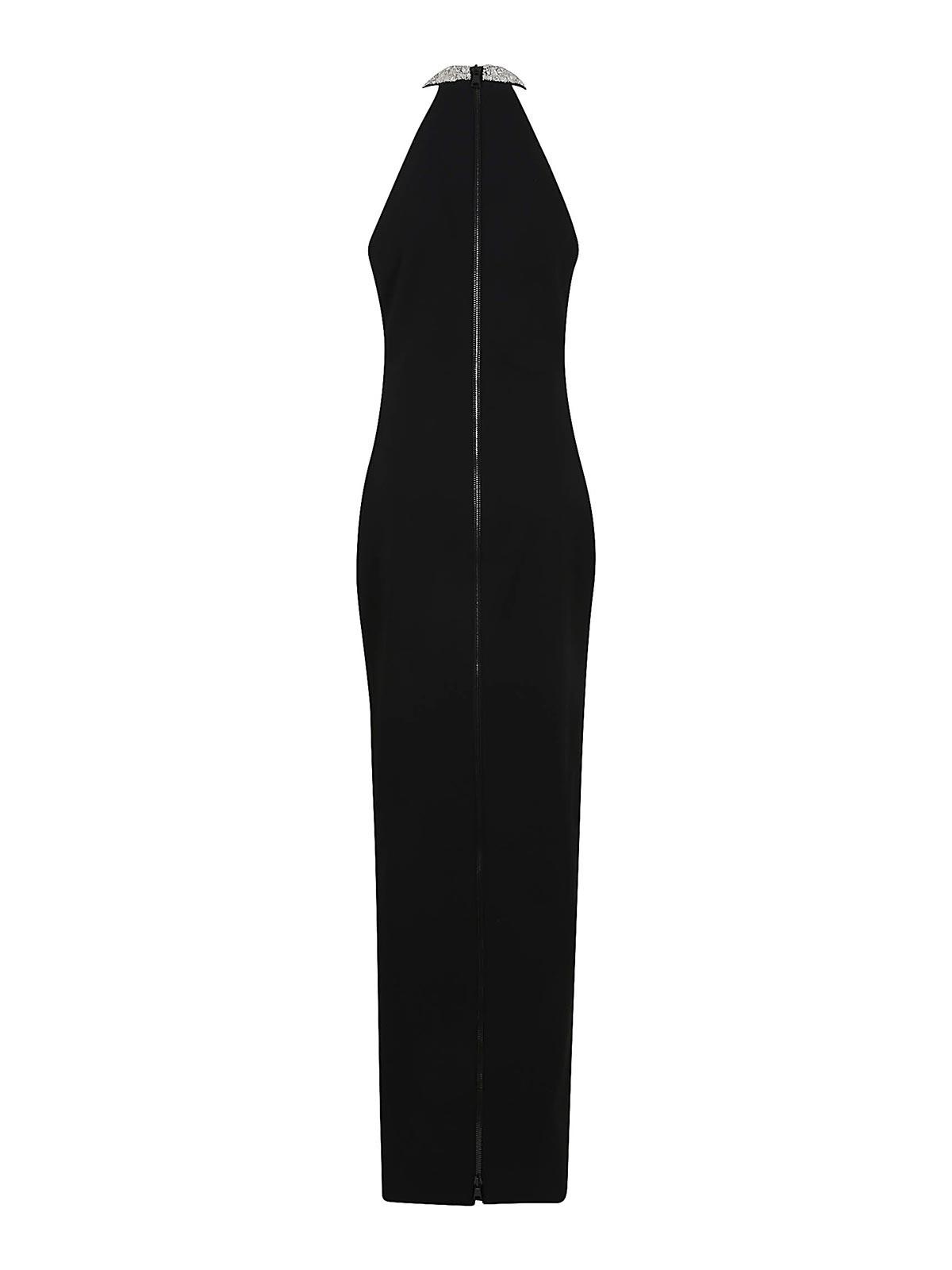 BALMAIN Faux Pearl-embellished Halterneck Velvet Gown In Black Product Image