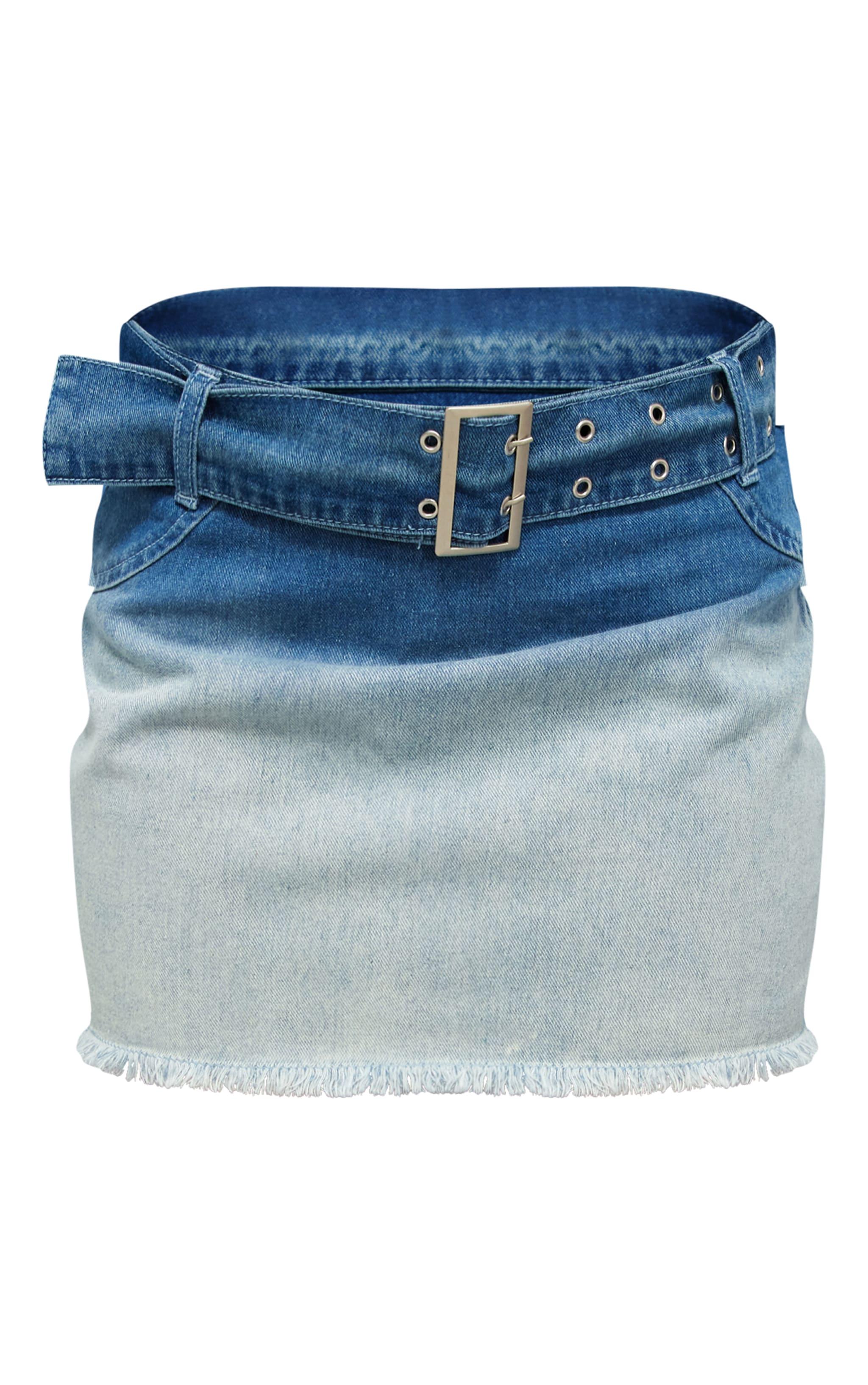 Blue Ombre Denim Belted Mini Skirt Product Image
