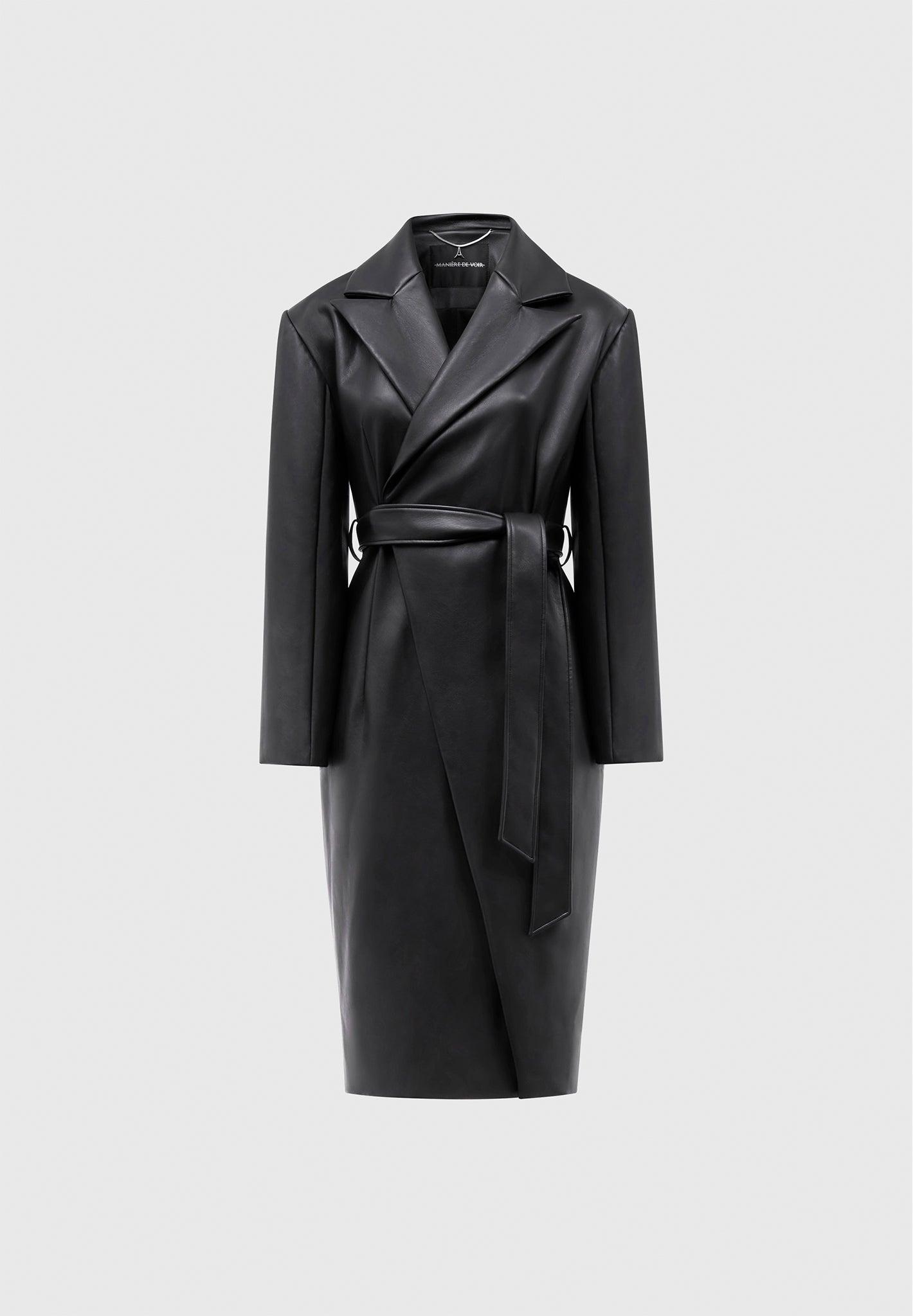 Leather Asymmetric Tailored Longline Coat - Black Female Product Image