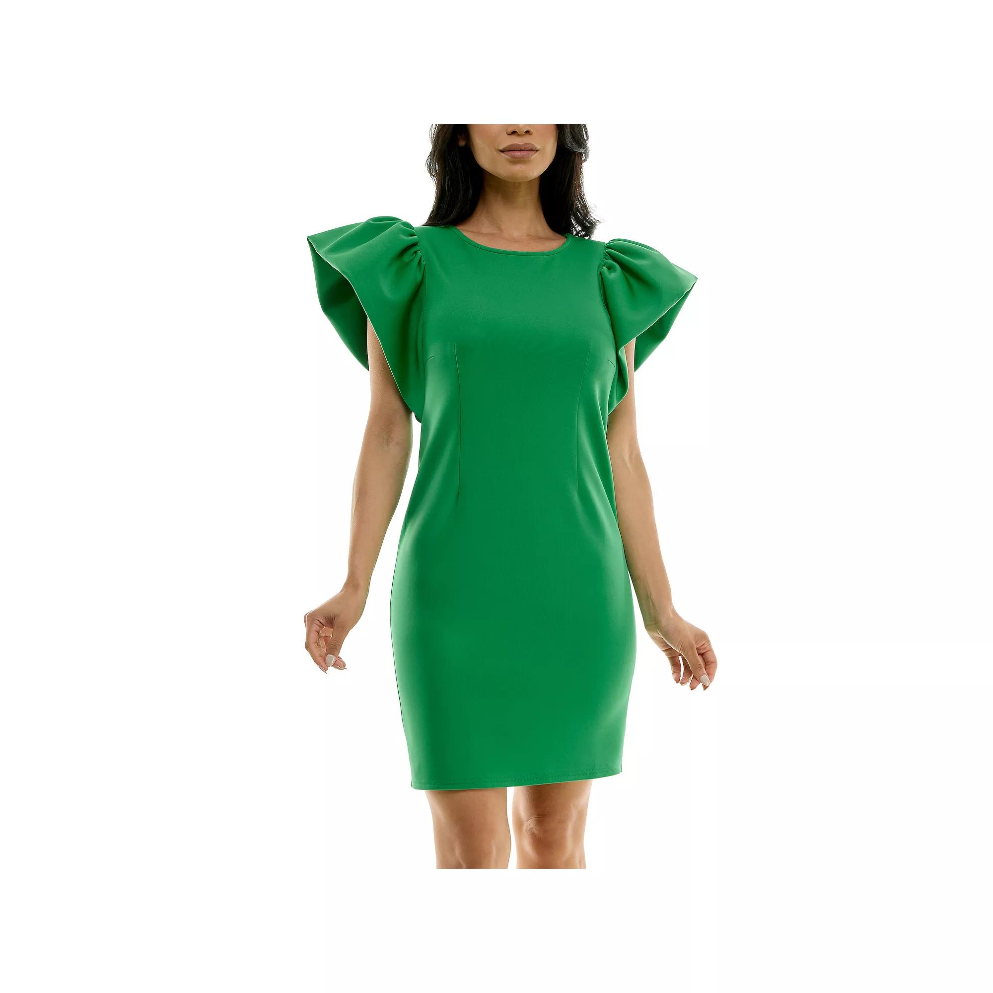 Women's Nina Leonard Ruffle Shoulder Sheath Mini Dress,  Product Image