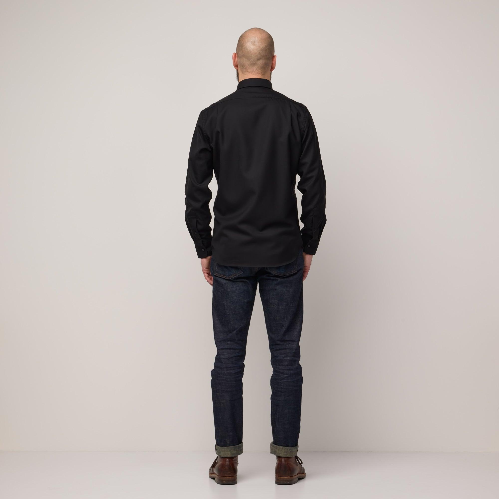 Merino Wool Button-Down Shirt | Black Twill Product Image