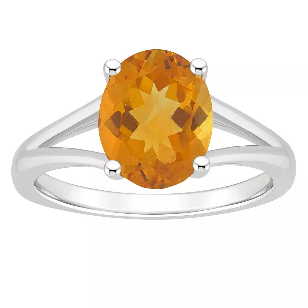Alyson Layne Sterling Silver 10 mm x 8 mm Oval Gemstone Split Shank Solitaire Ring, Women's, Size: 6, Citrine Product Image