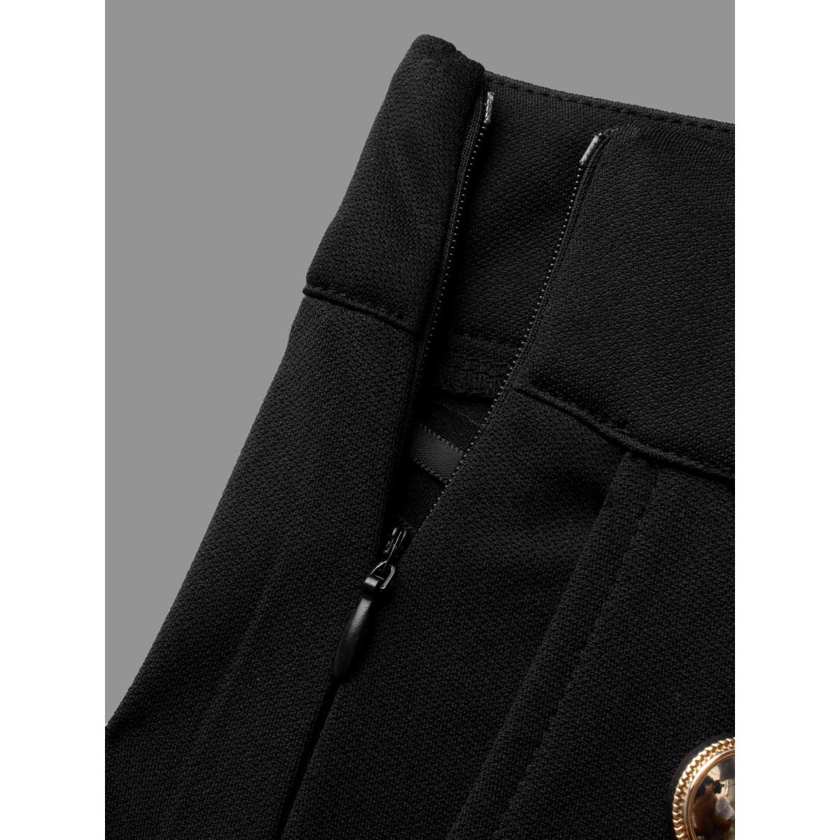 Plus Size Stretchy Woven Button Detail Bootcut Pants Women Black At the Office Bootcut Mid Rise Office Pants BloomChic 18-20/2X Product Image