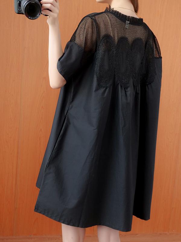 Original Solid Lace Split-Side Short Sleeve A-Line Mini Dress Product Image