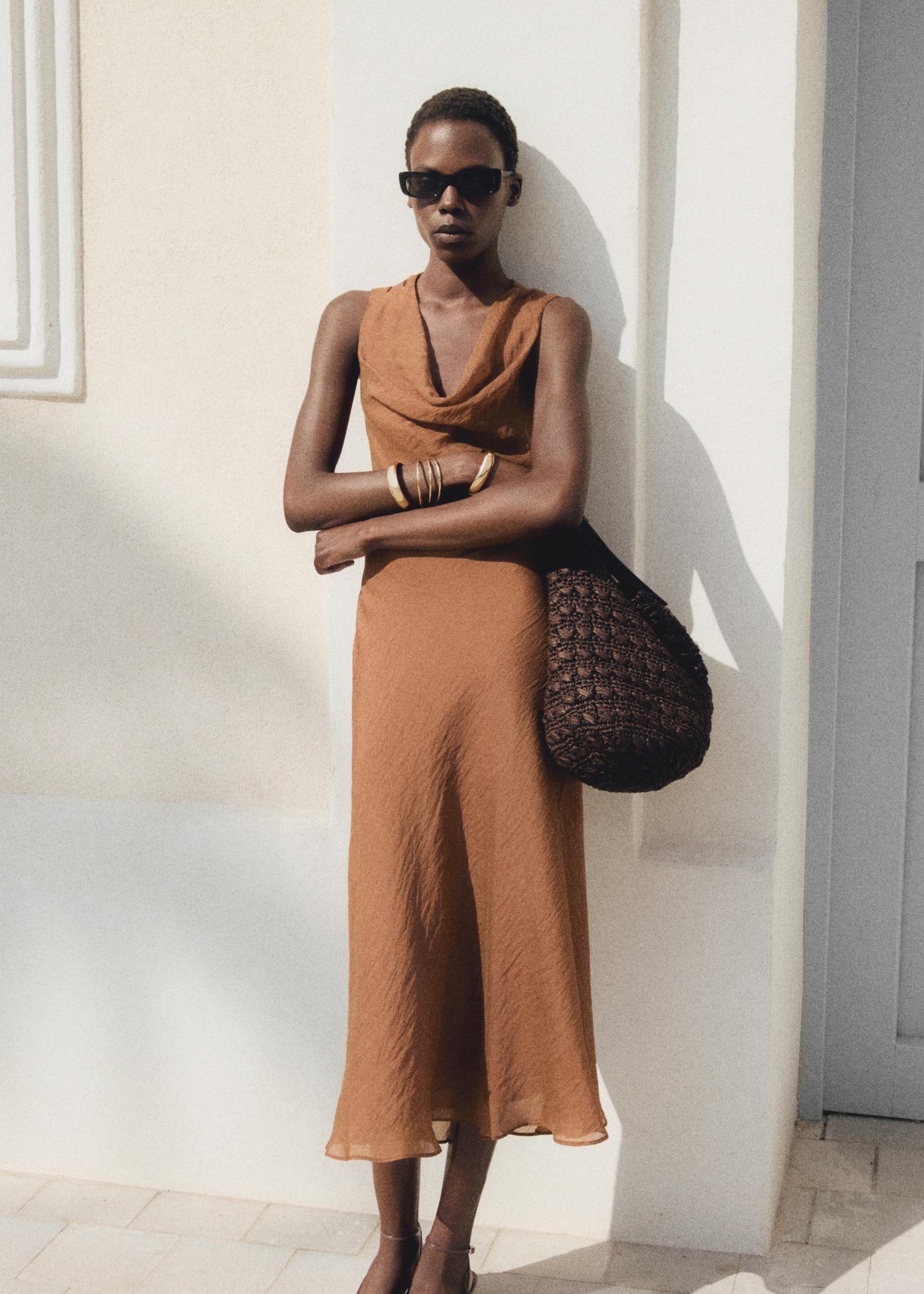 Draped-neck lyocell dress - Women | MANGO USA Product Image