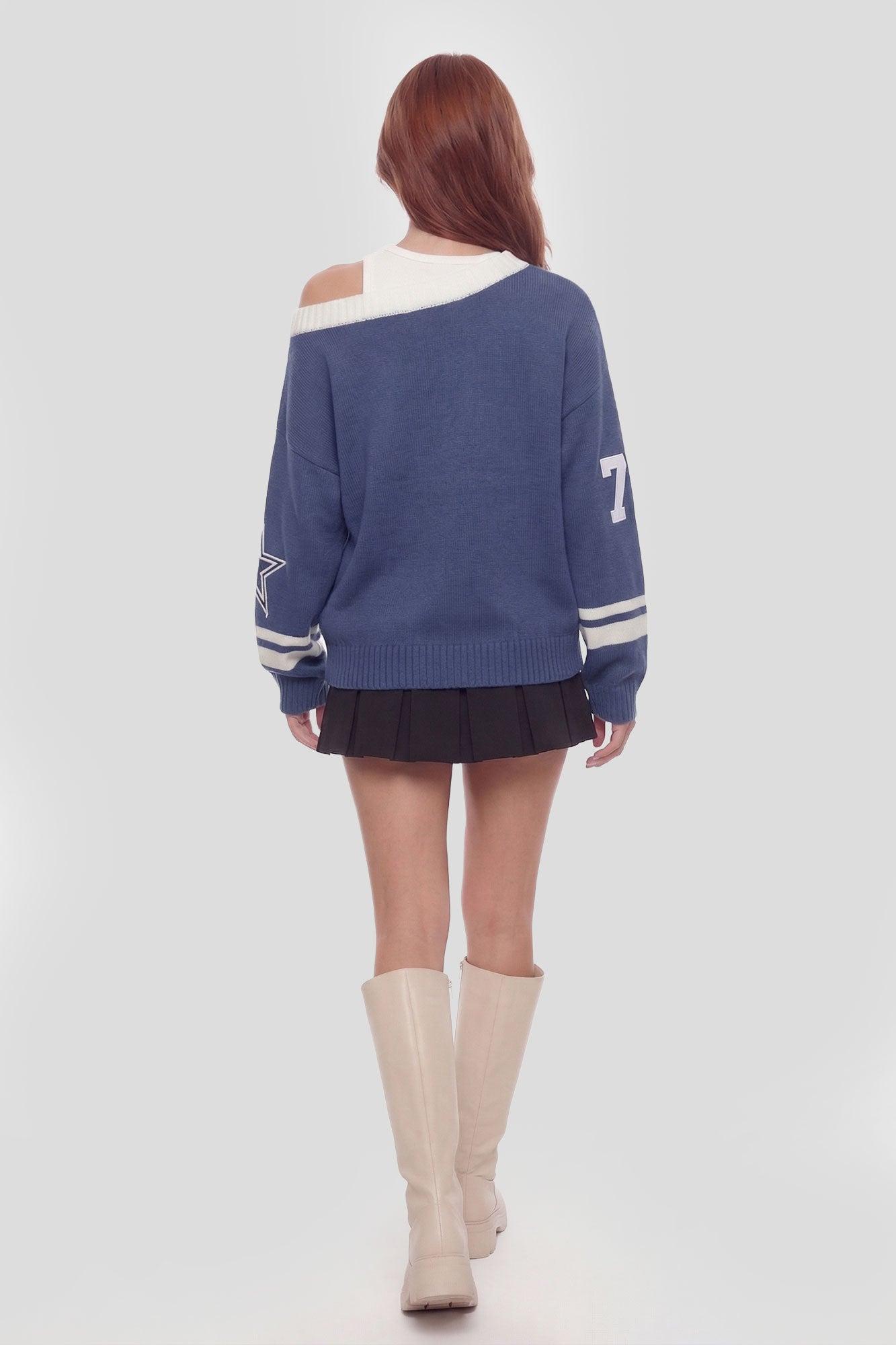 Oversized V-Neck Varsity Sweater Female Product Image