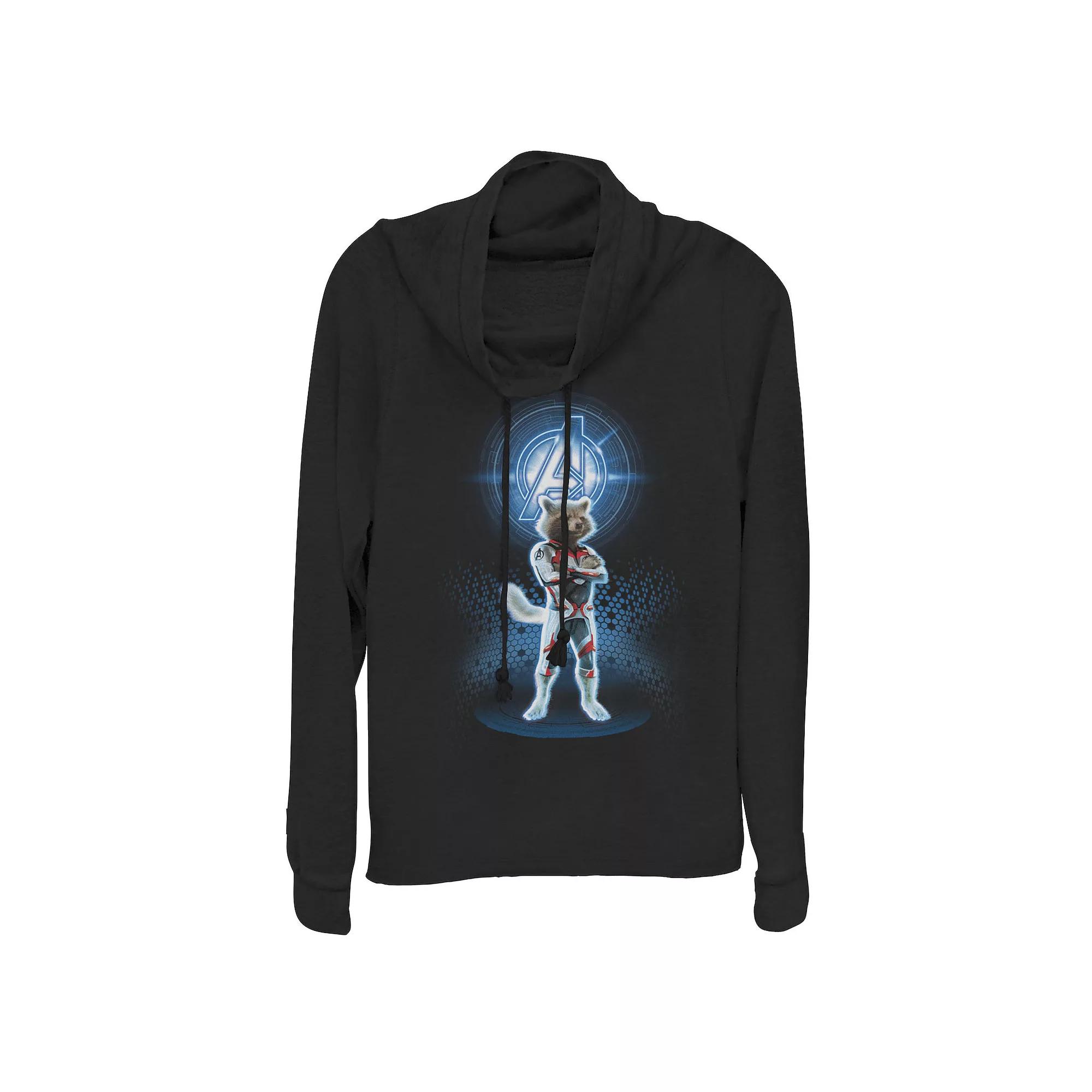 Juniors' Marvel Avengers: Endgame Logo Rocket Quantum Suit Portrait Cowlneck Graphic Lightweight Long Sleeve, Girl's,  Product Image