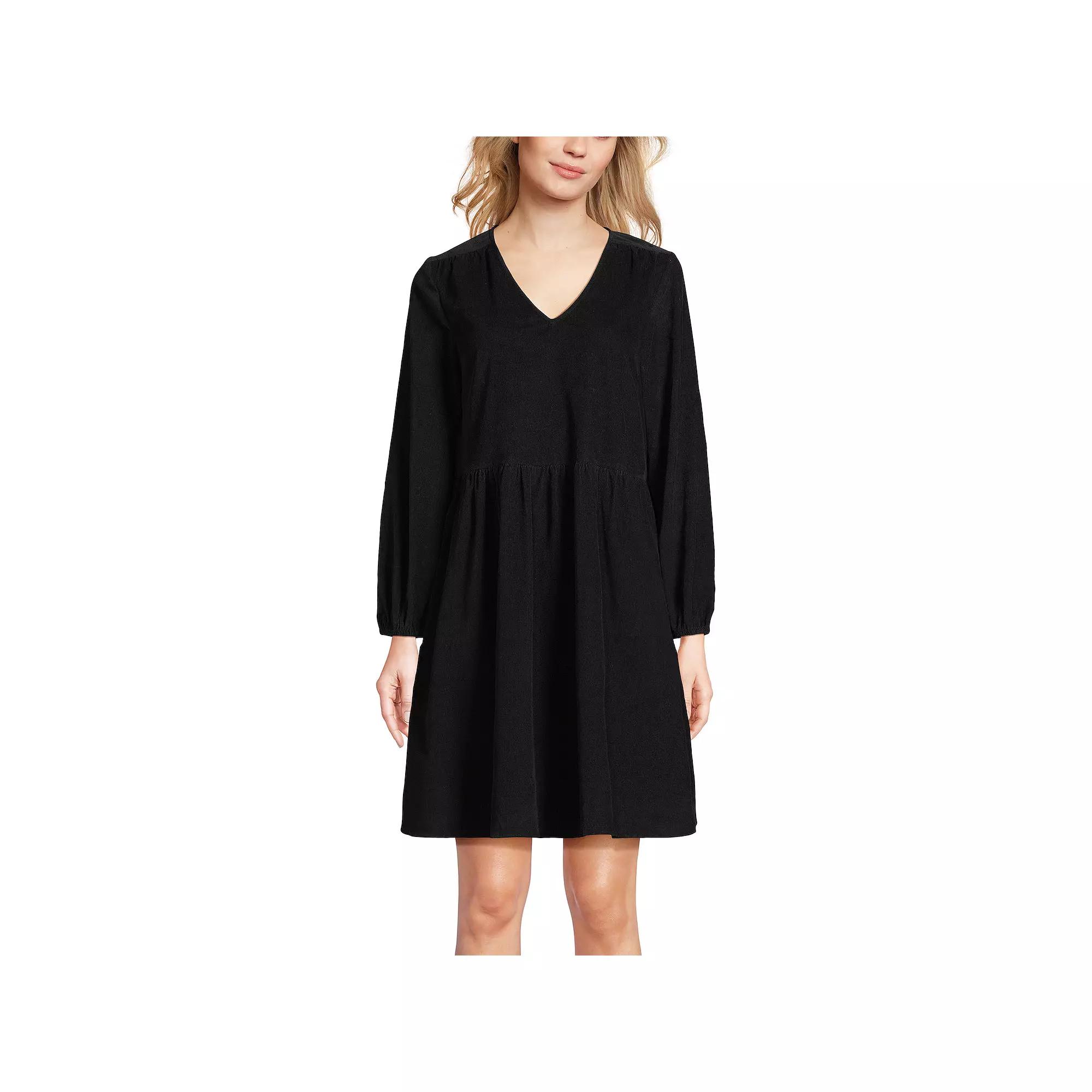 Women's Lands' End Pinwale Corduroy V-Neck Mini Dress, Size: Medium, Black Product Image