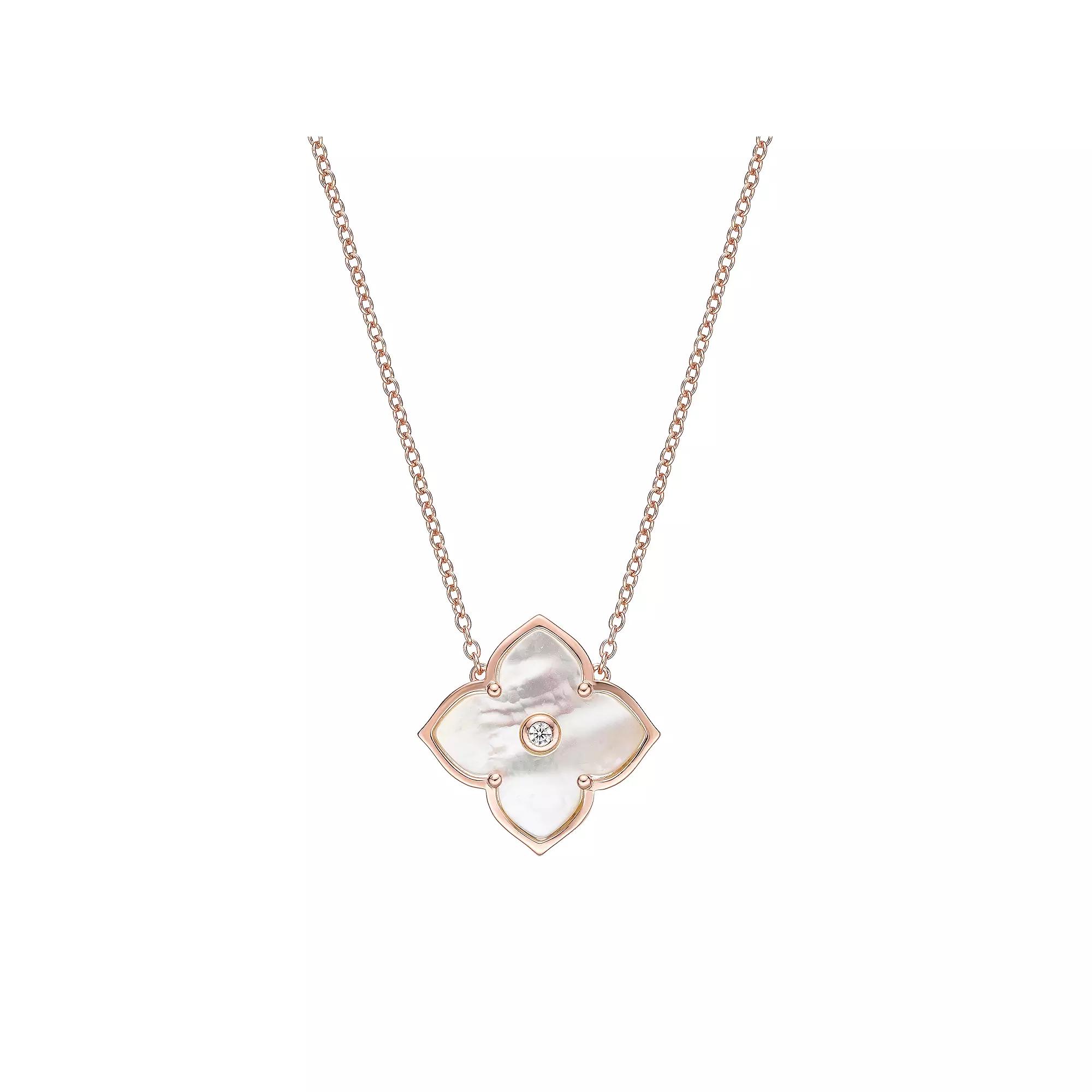 Gemminded Rose Gold Over Sterling Silver Mother-Of-Pearl & Cubic Zirconia Flower Pendant Necklace, Women's, Size: 18", Rose Gold Tone Product Image