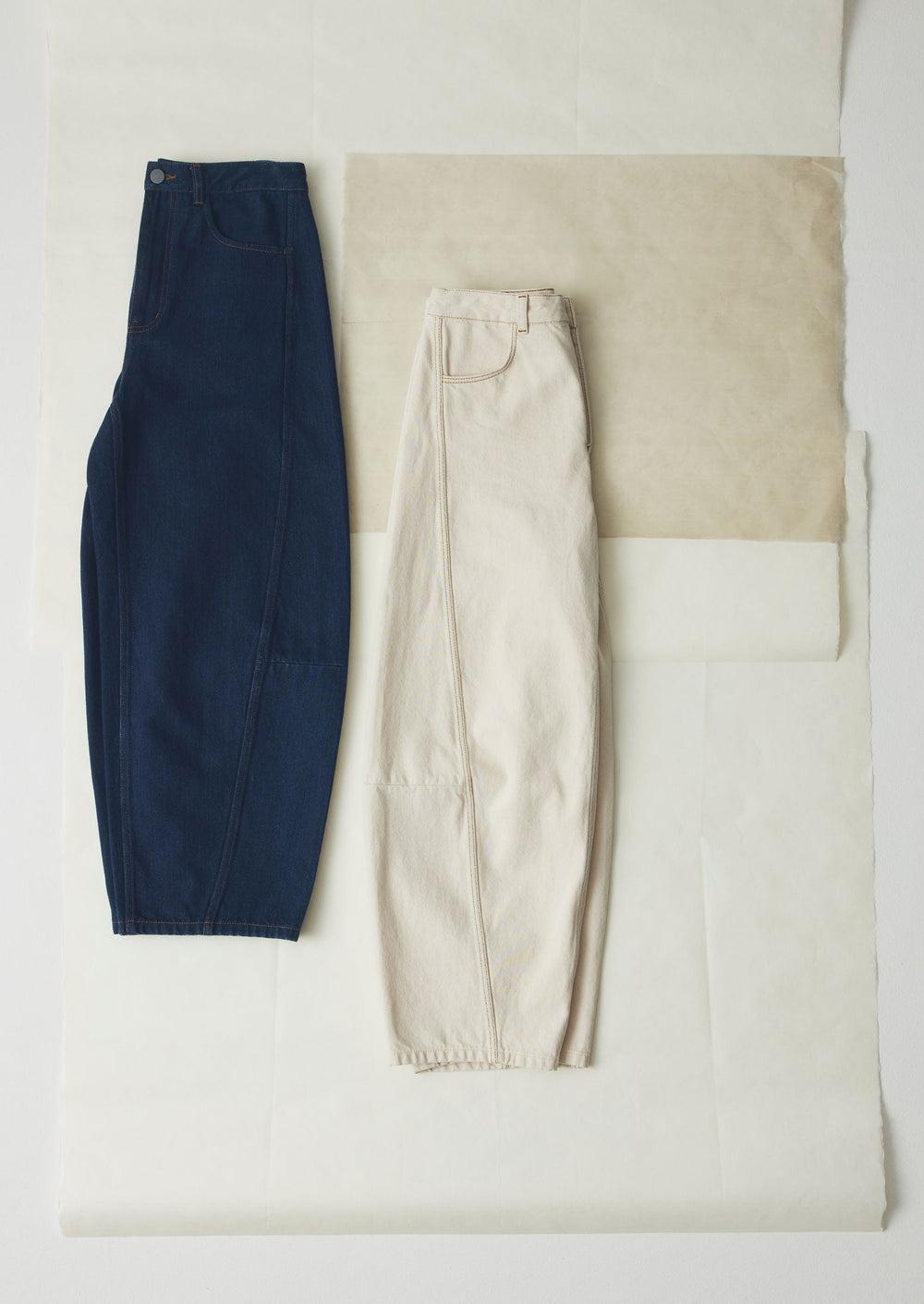 Sculptural Seamed Denim Pants | Ecru Product Image