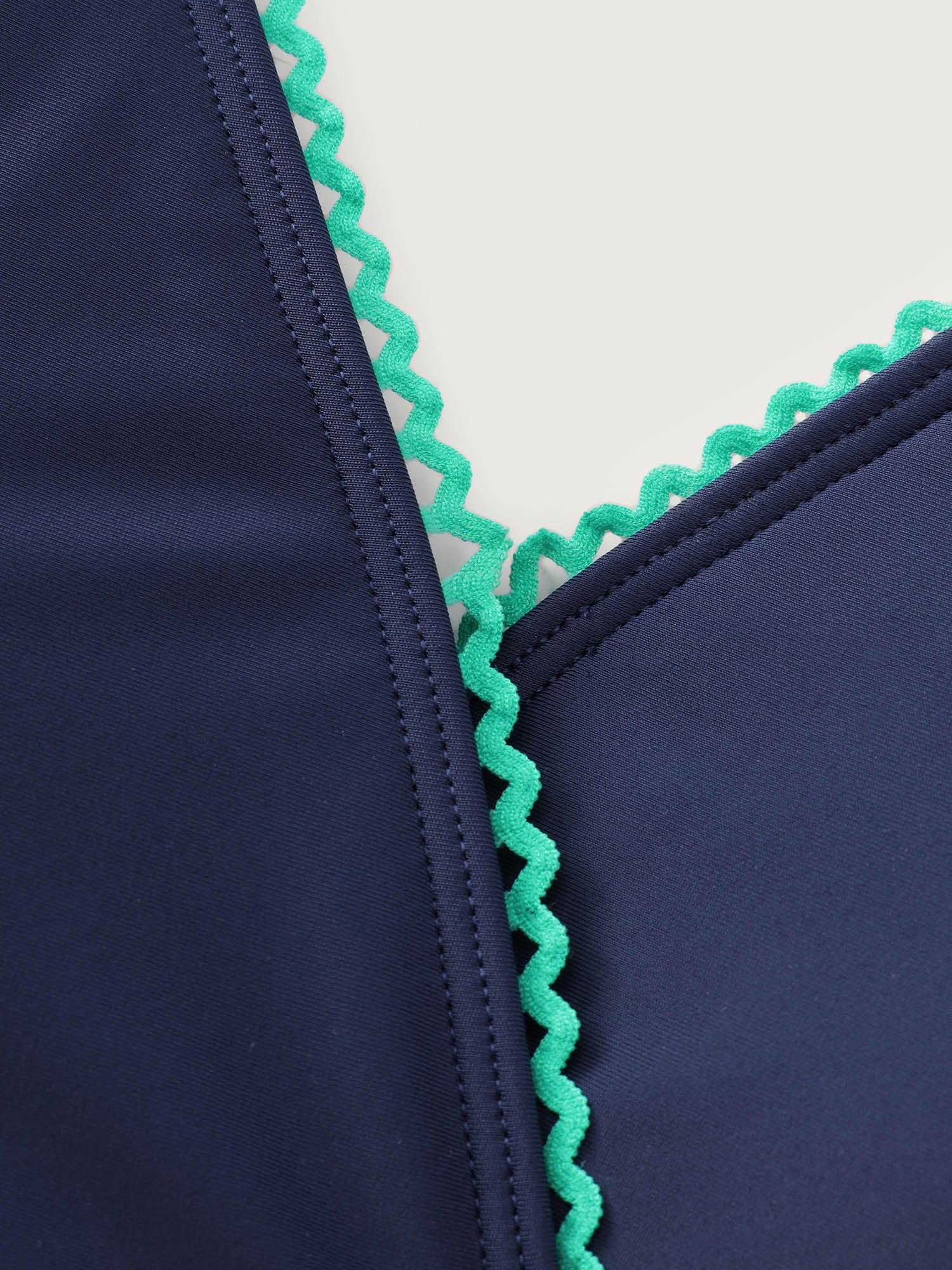 Wrap V-Neck Embroidery Edge One-Piece Swimsuit Female Product Image