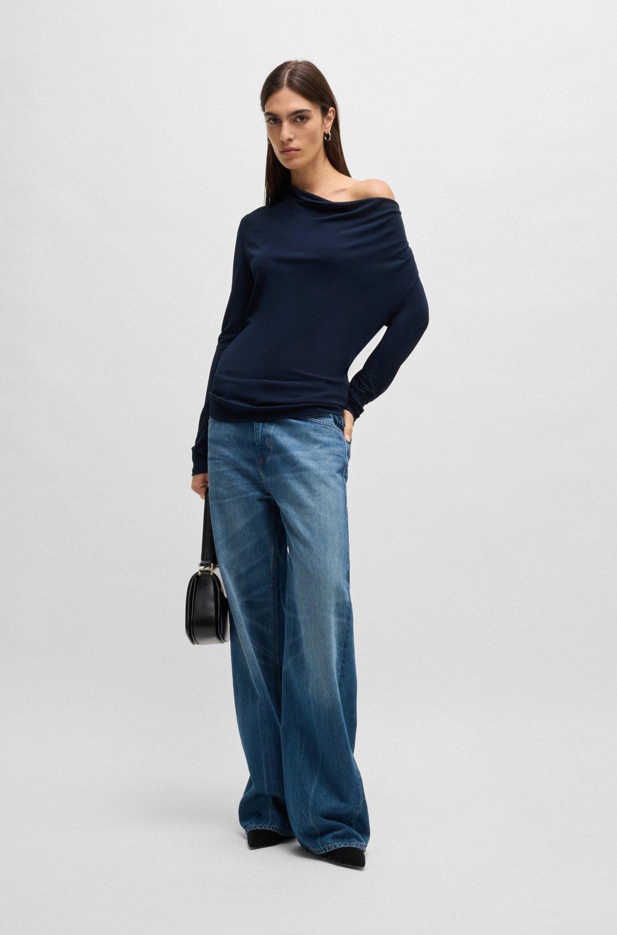 Long-sleeved top in stretch crepe with cowl neckline Product Image