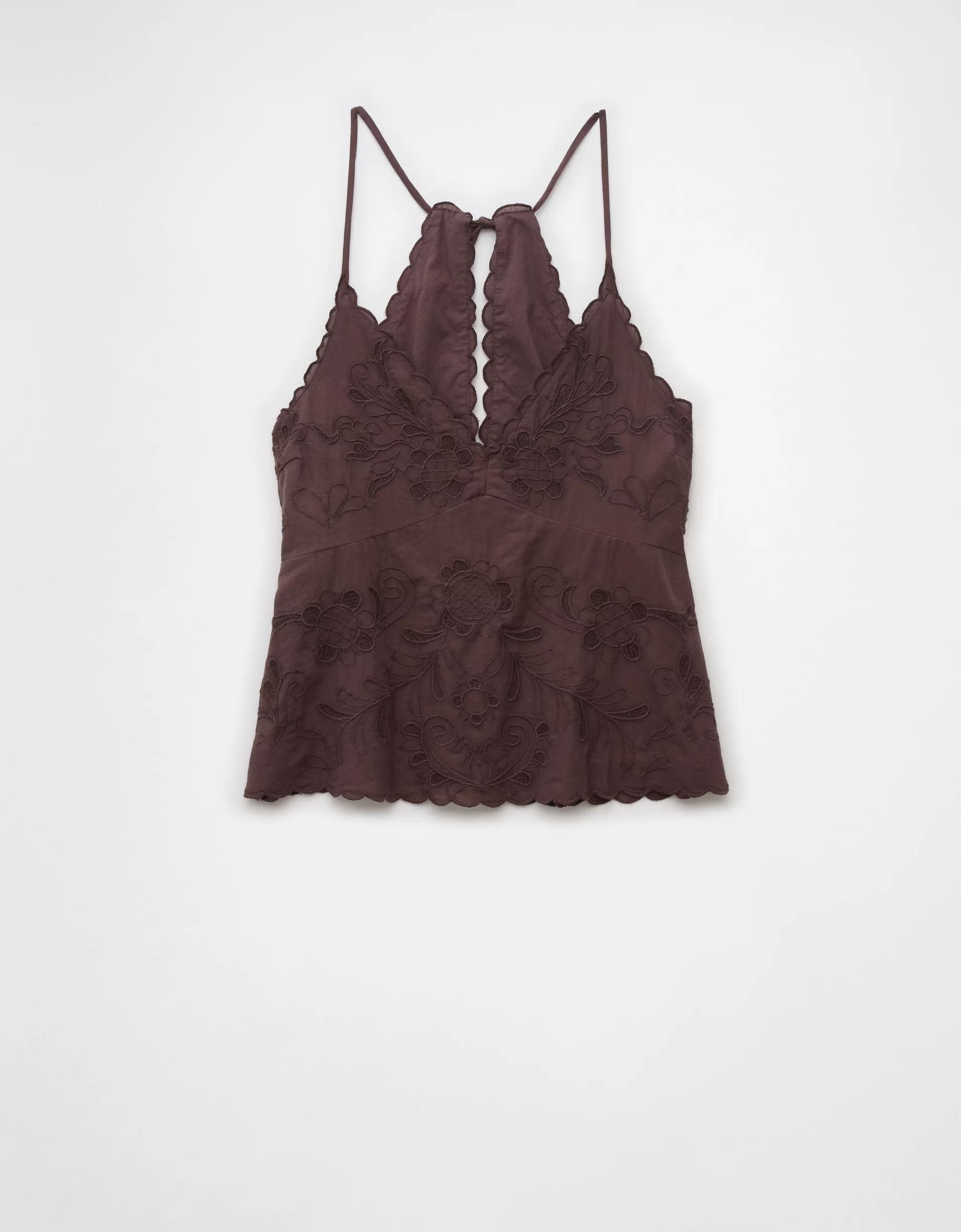 AE V-Neck Embroidered Halter Top Product Image