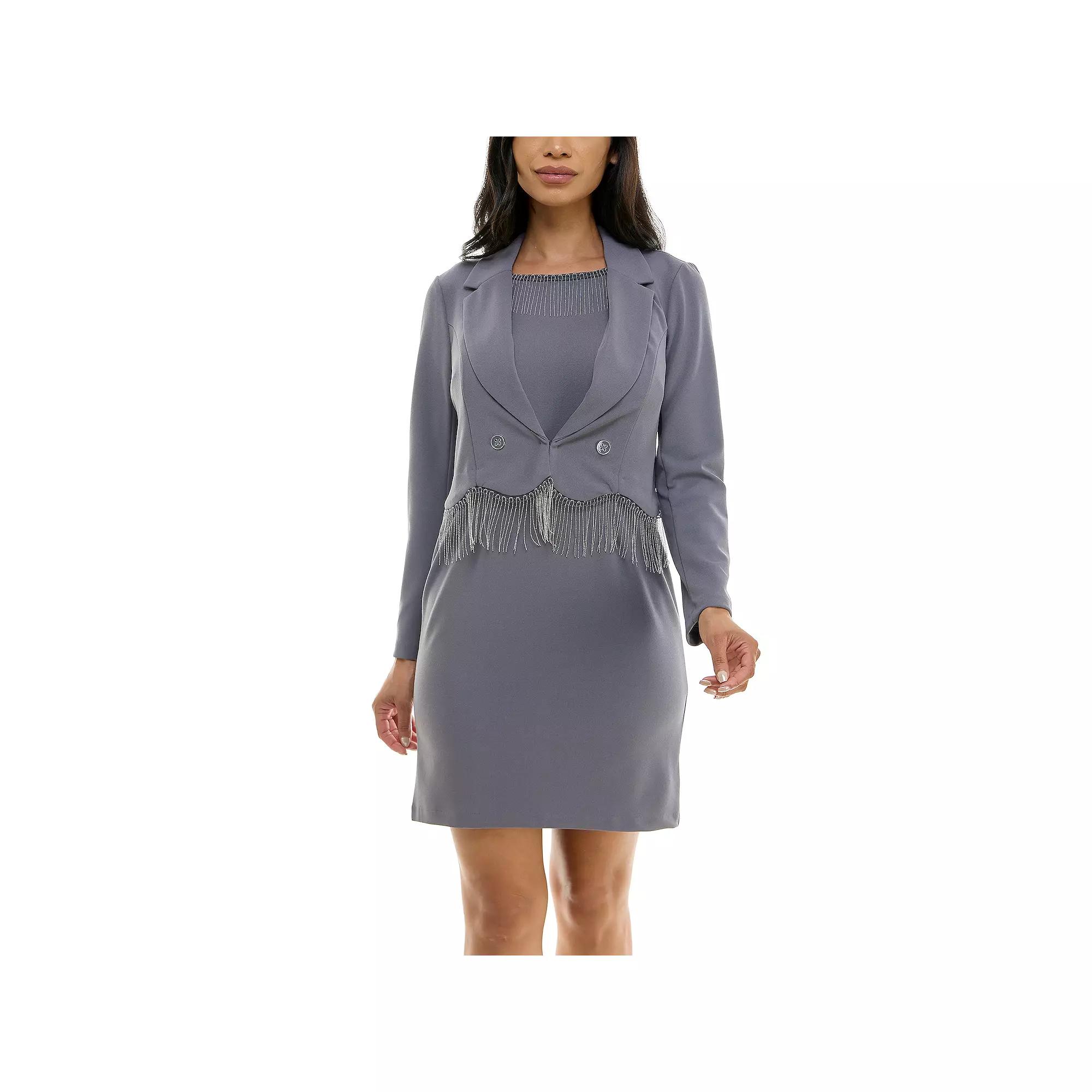 Women's Nina Leonard 2-Piece Fringed Dress and Blazer Set,  Product Image