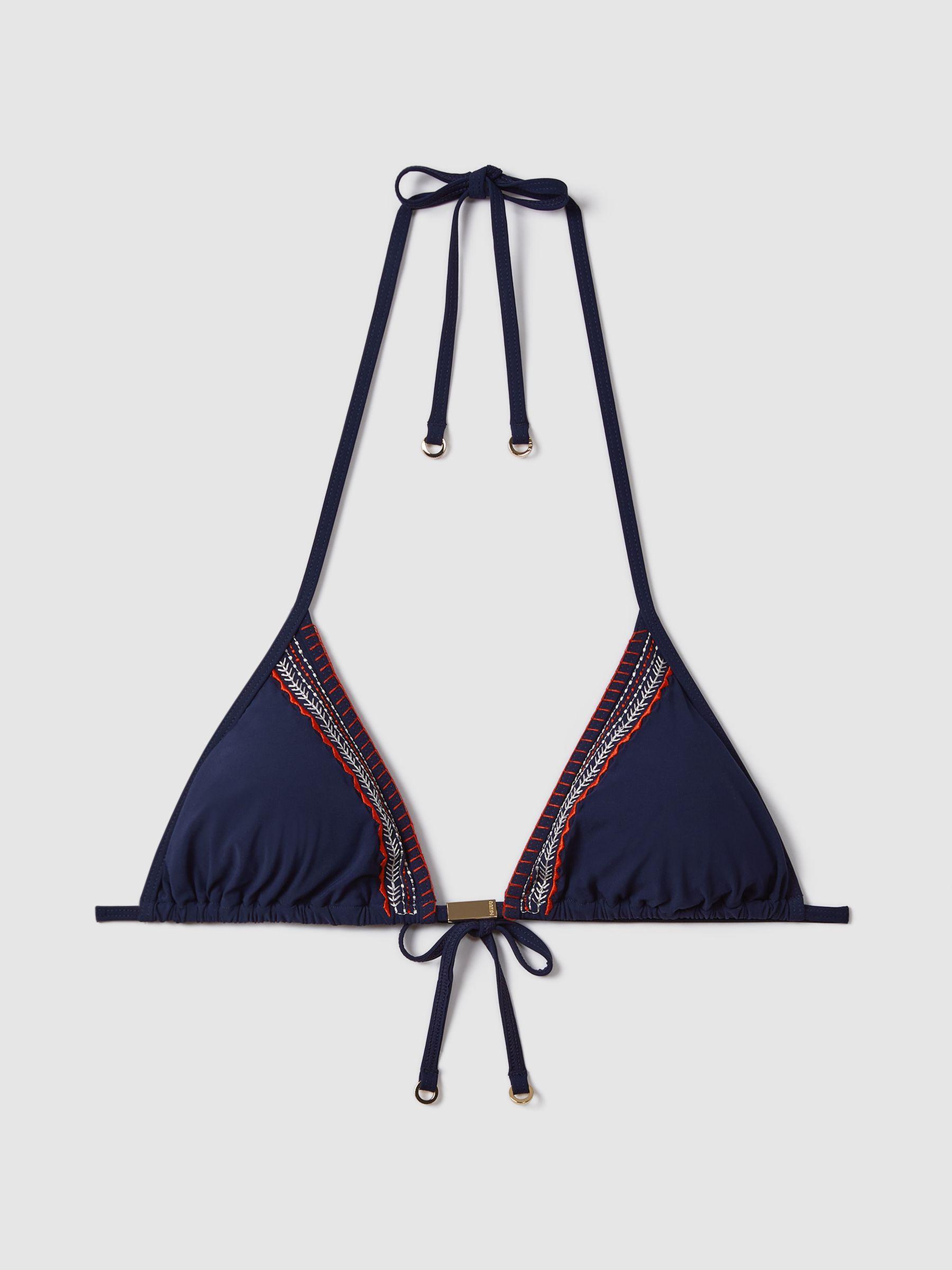 Embroidered Triangle Bikini Top in Navy/Red Product Image