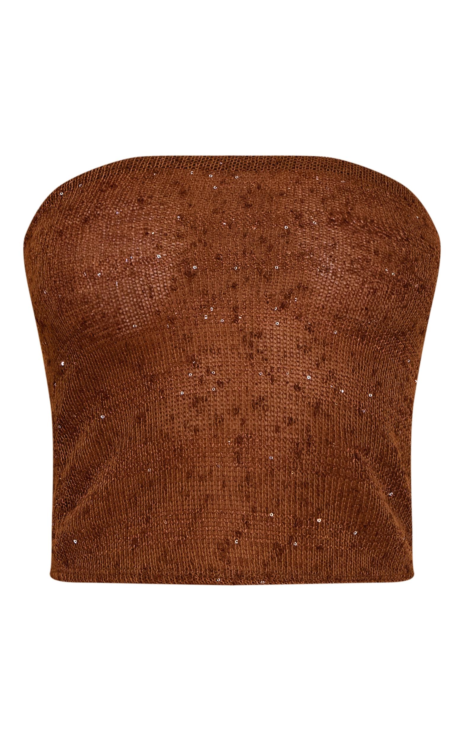 Chocolate Textured Sequin Bandeau Top Product Image