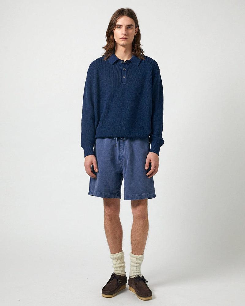 French Terry Garment Dyed Shorts - Blue Product Image