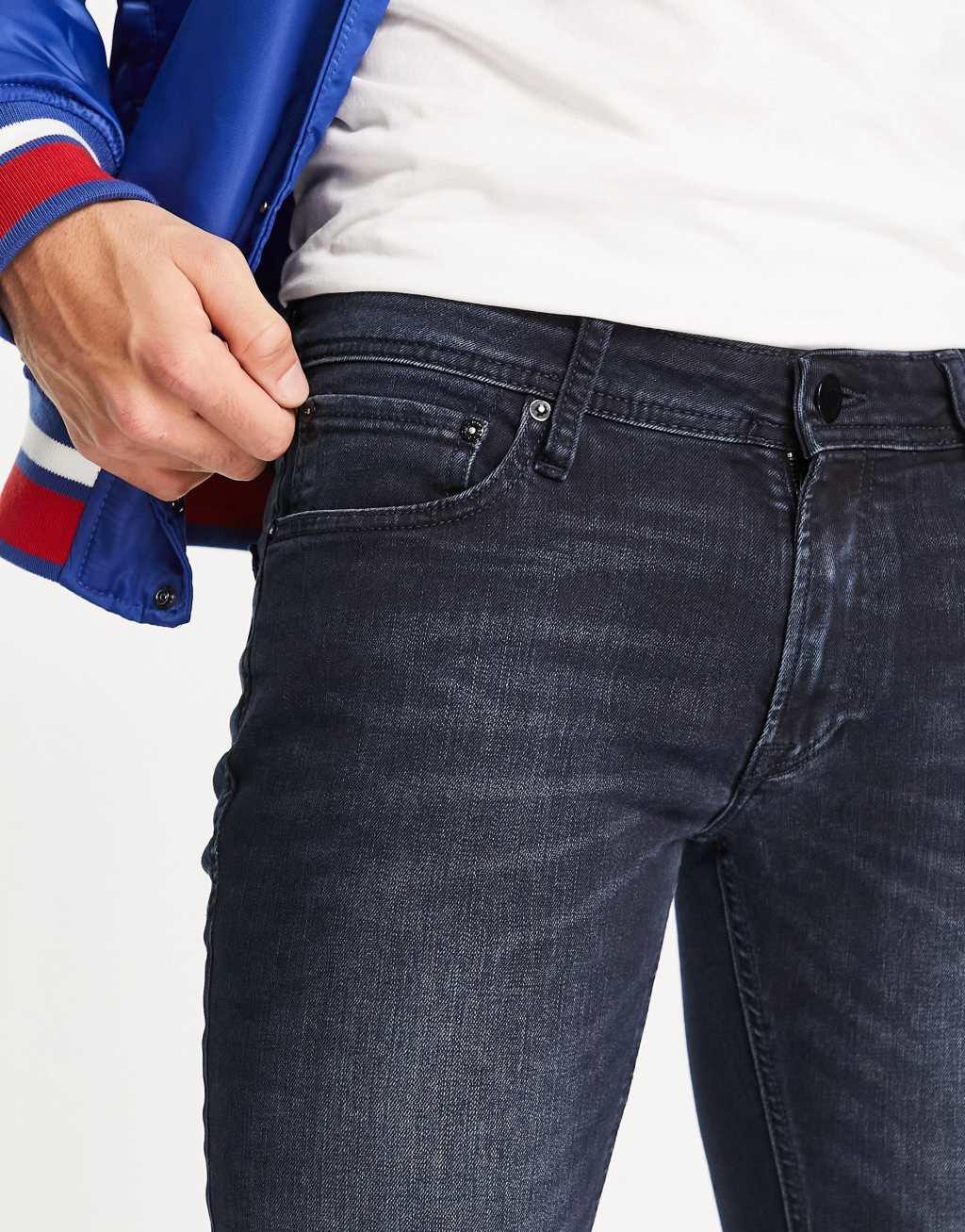 Jack & Jones Intelligence Liam skinny fit stretch jeans in blue black Product Image
