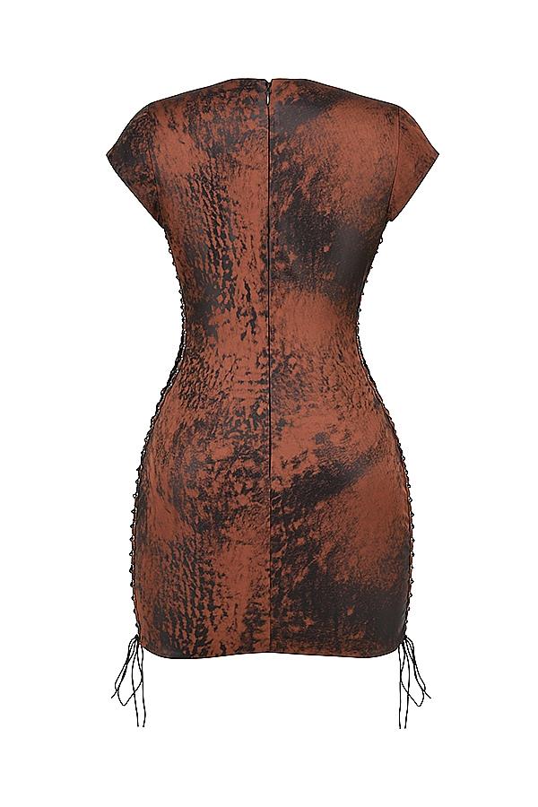 Daphne  antique copper lace up mini dress - sale Product Image