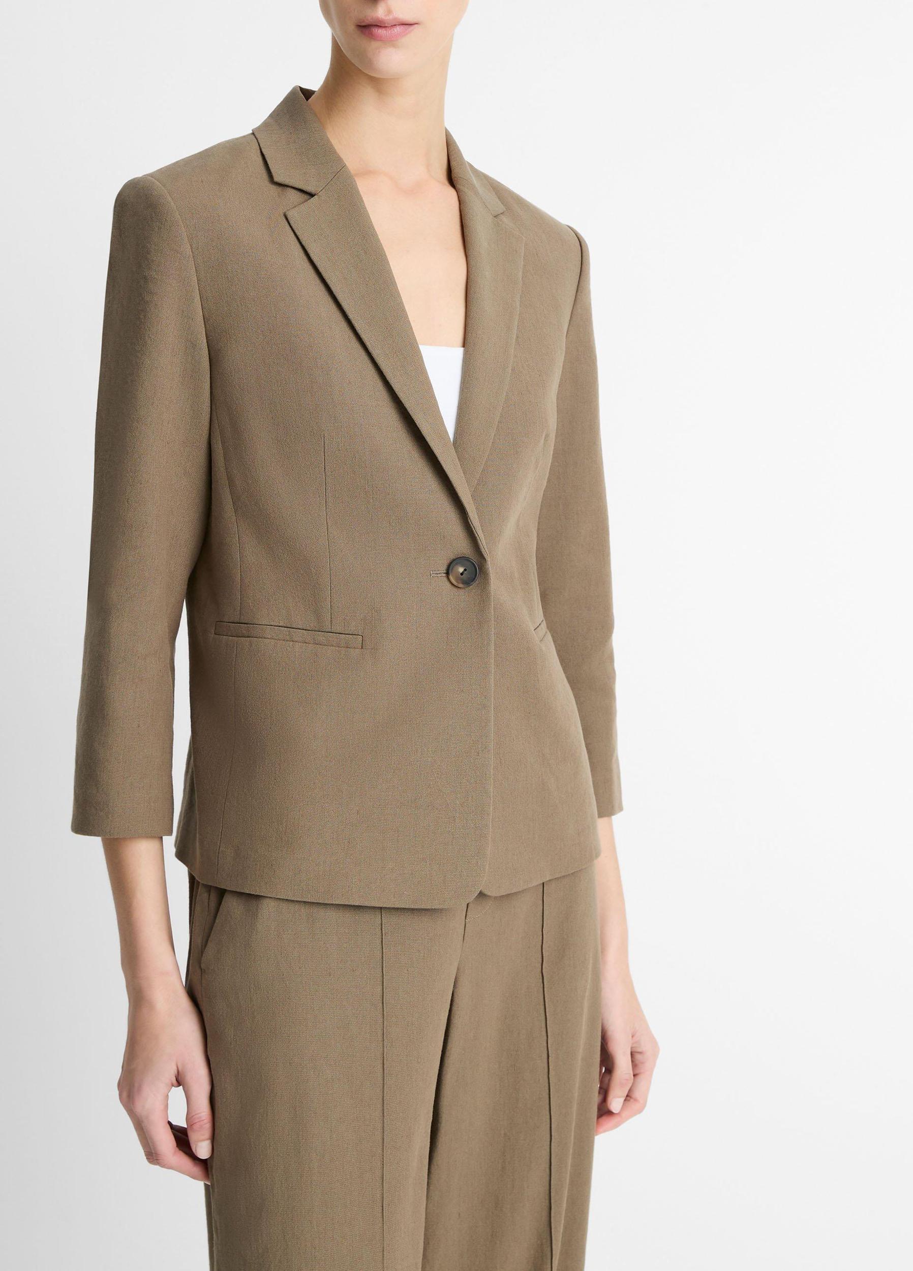 Linen-Blend Shrunken Blazer Product Image