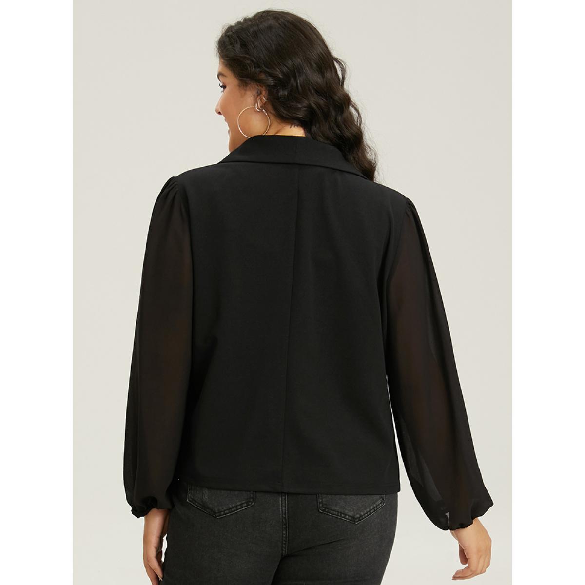 Plus Size Solid Suit Collar Gathered Blazer Black Women Dailywear Plain Elastic cuffs Sleeve Long Sleeve Suit Collar 22-24/3X Casual Blazers BloomChic Product Image