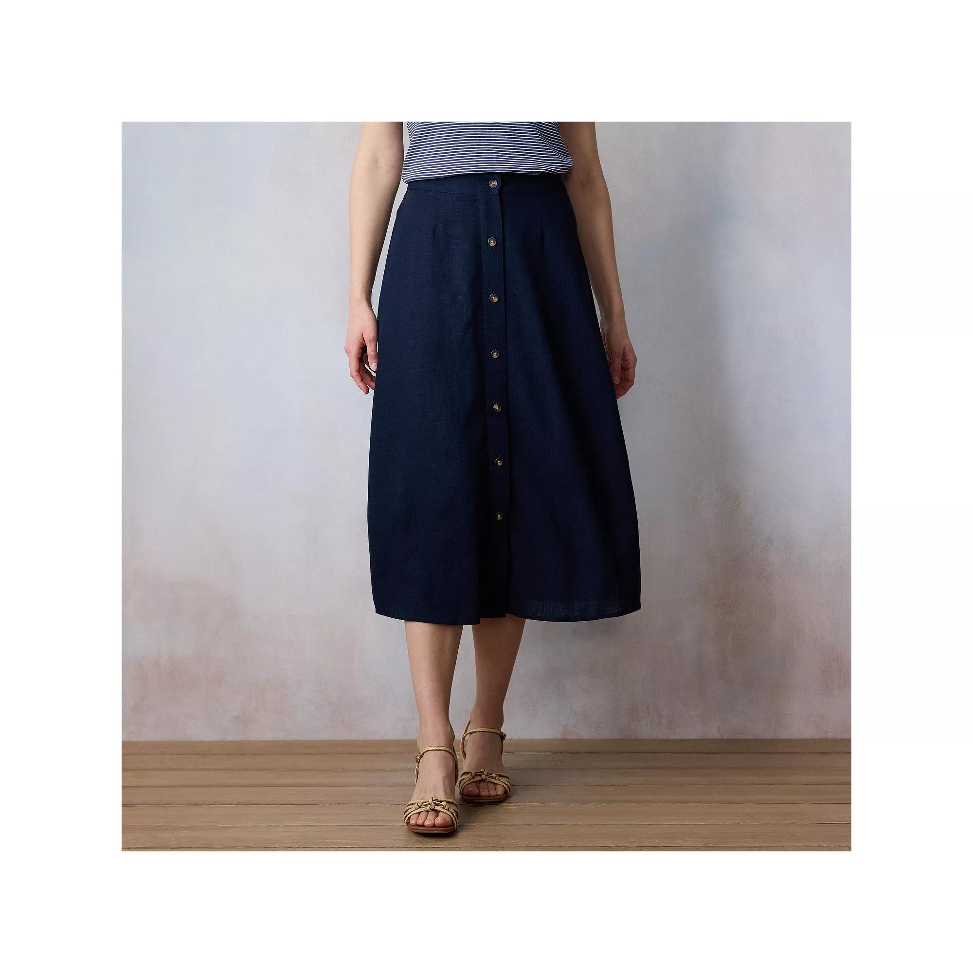 Petite LC Lauren Conrad Button Front Midi Skirt, Women's, Size: Small Petite, Blue Water Product Image