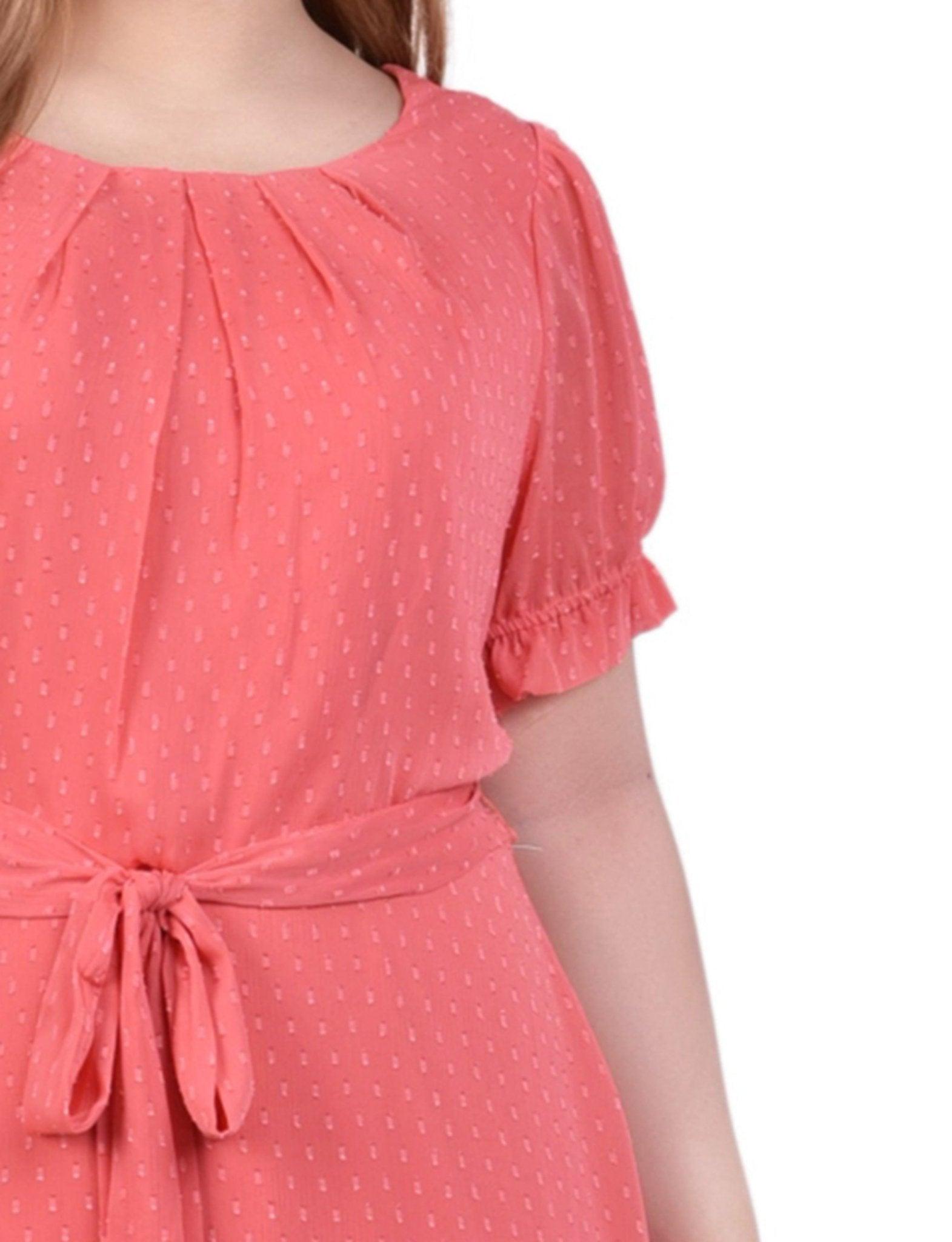 Spiced Coral Rectangle Short Sleeve Belted Swiss Dot Dress - Plus Product Image