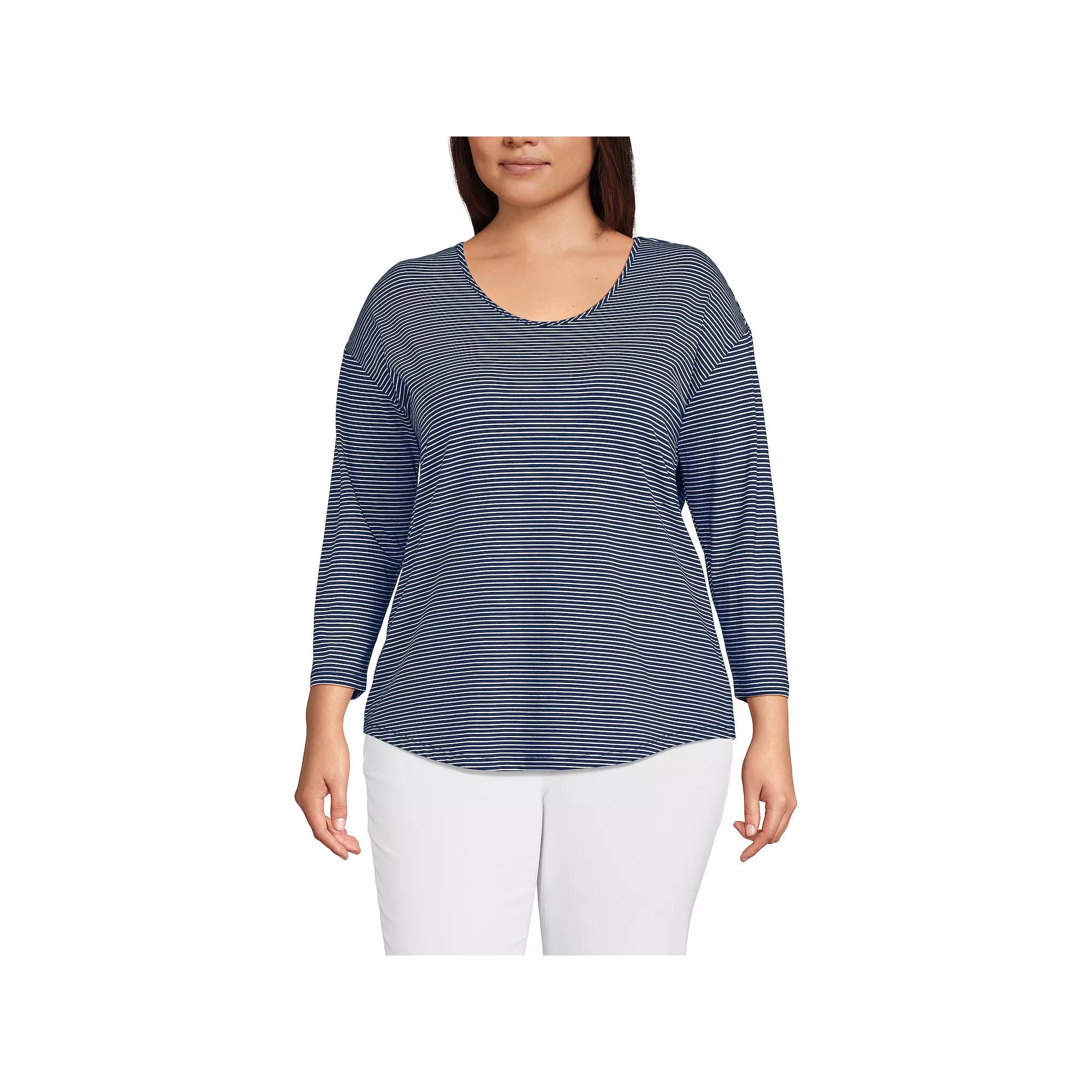 Plus Size Lands' End 3/4 Sleeve Lightweight Jersey Tunic, Women's, Size: 2XL, Pink Rouge Product Image