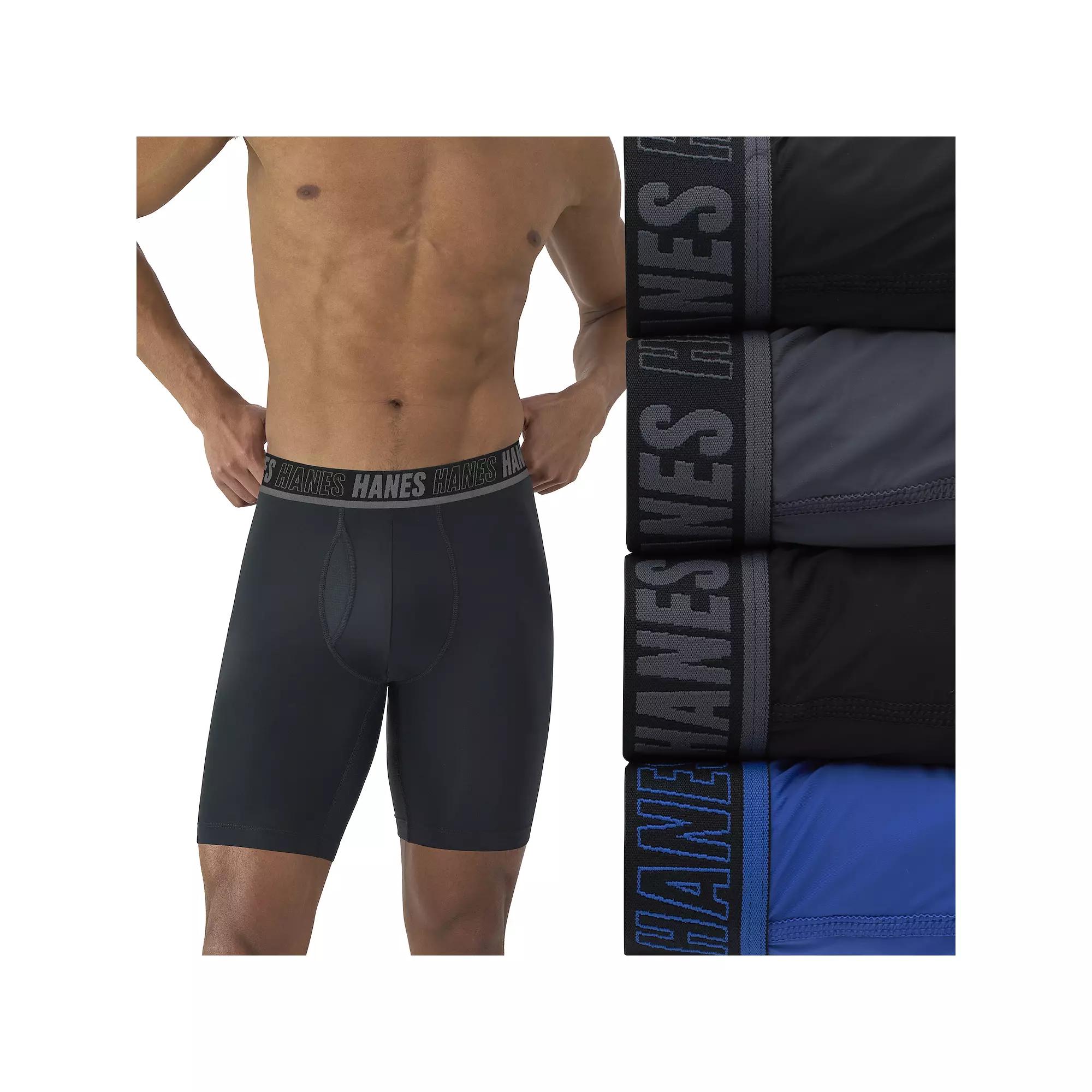 Men's Hanes Moves 4-Pack Ultimate Anti-Chafe 8" Long Leg Boxer Briefs with Total Support Pouch and X-Temp,  Product Image