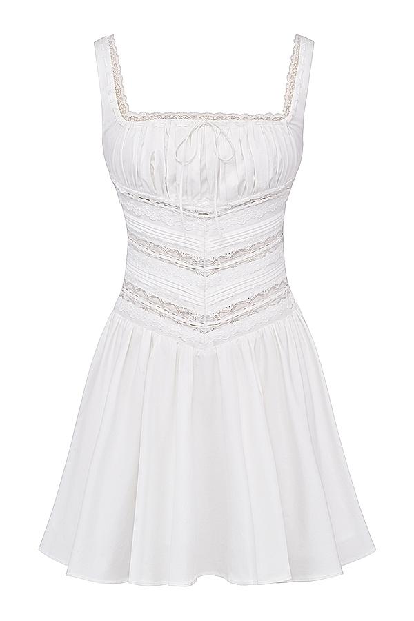 Tiffani  white lace trim mini dress Product Image
