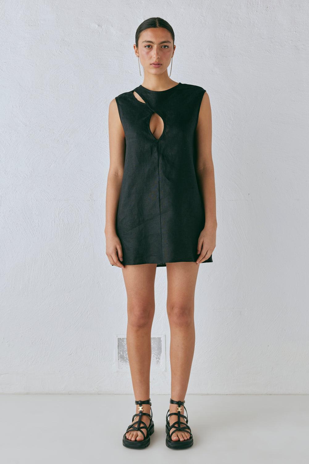 Yuri Linen Mini Dress Black Product Image