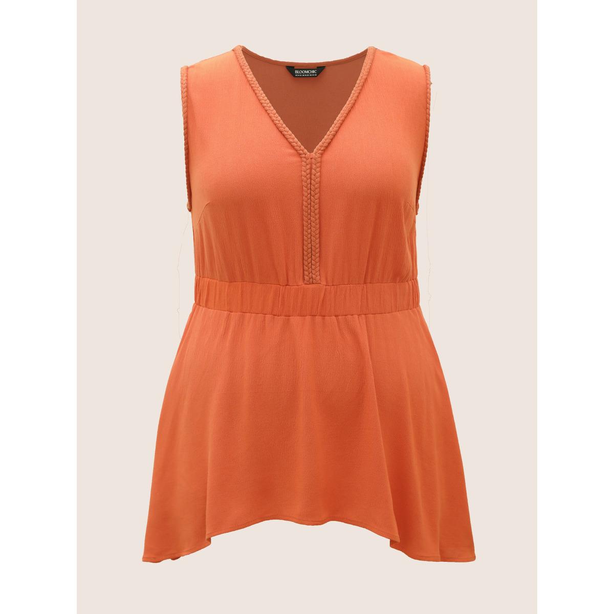 Plus Size Rayon V Neck Contrast Webbing Tank Top Women Brightorange Resort Gathered V-neck Vacation Tank Tops Camis BloomChic 30/6X Product Image