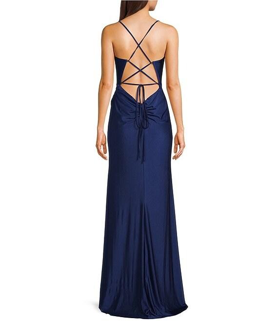 GB Social Jersey Ruched Lace-Up Back Long Dress Product Image