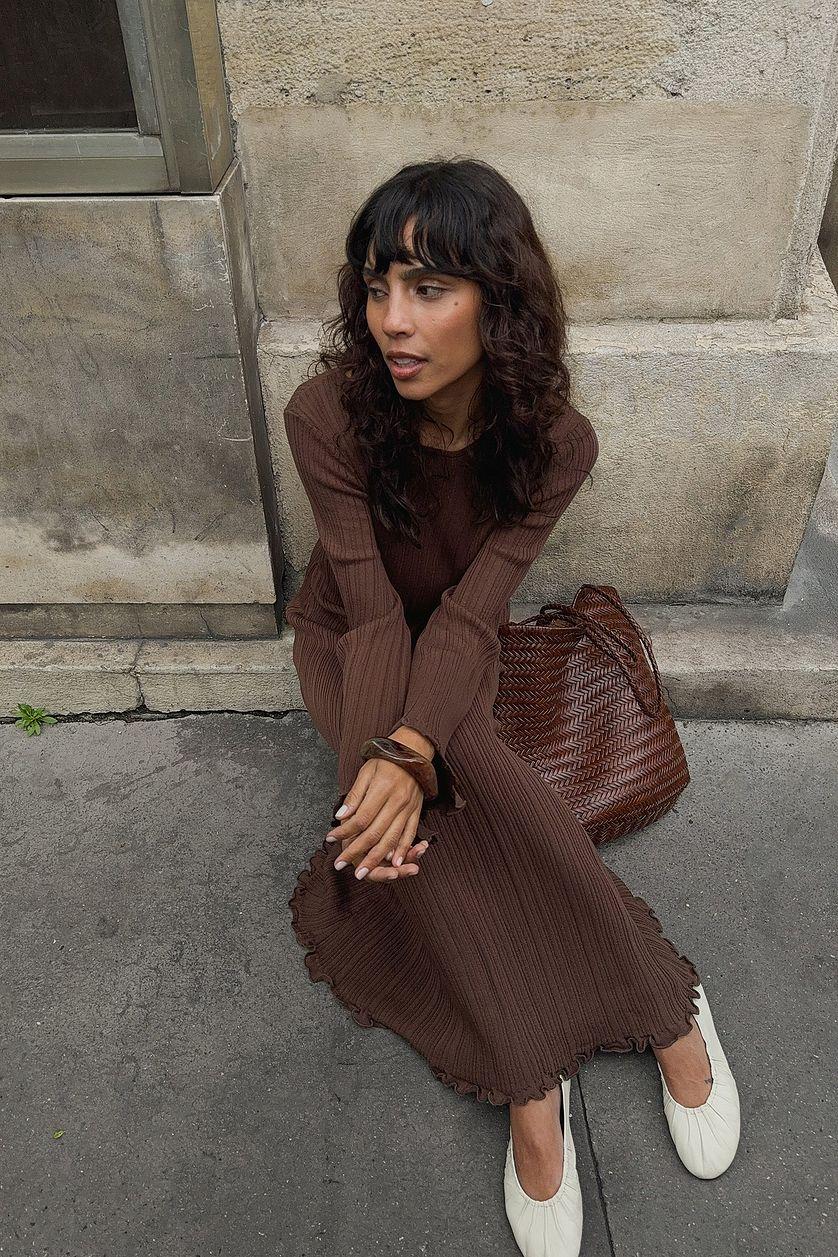 Knitted Round Neck Frill Maxi Dress Product Image