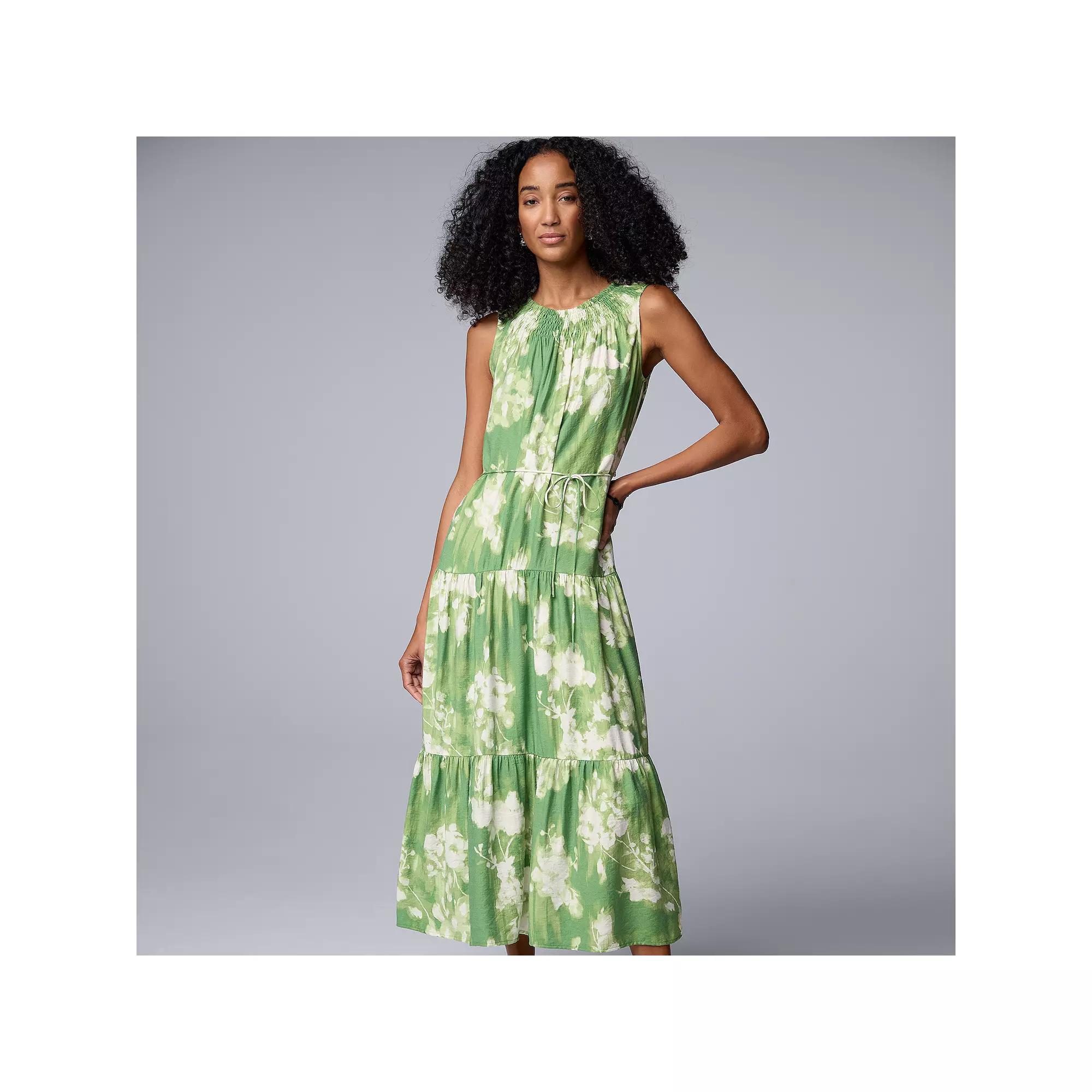 Women's Simply Vera Vera Wang Smocked Maxi Dress, Size: Medium, Green Floral Product Image
