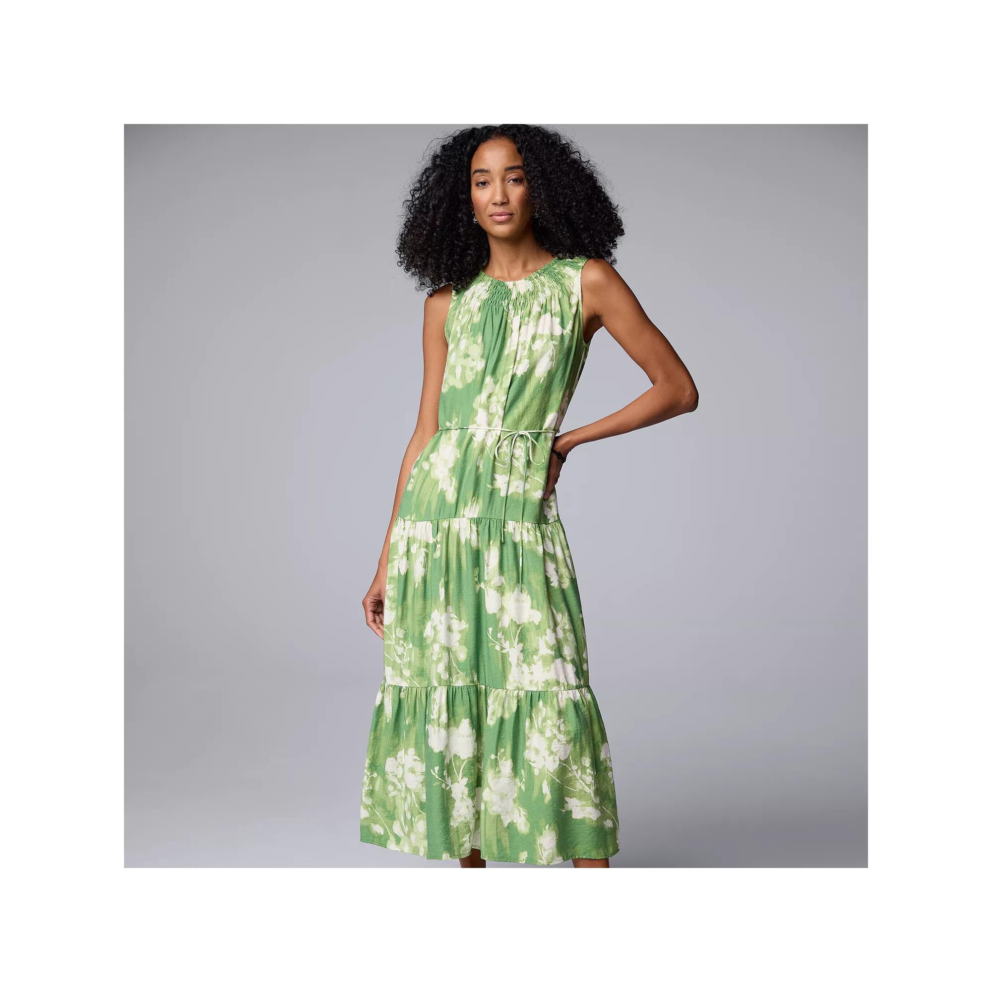 Women's Simply Vera Vera Wang Smocked Maxi Dress, Size: XS, Green Floral Product Image