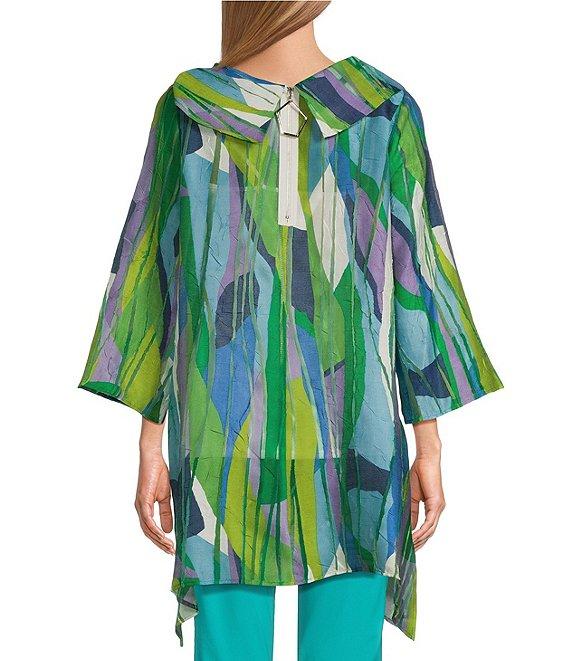 IC Collection Abstract Print Burnout Sharkbite Hem Cowl Neck Bracelet Sleeve Tunic Product Image