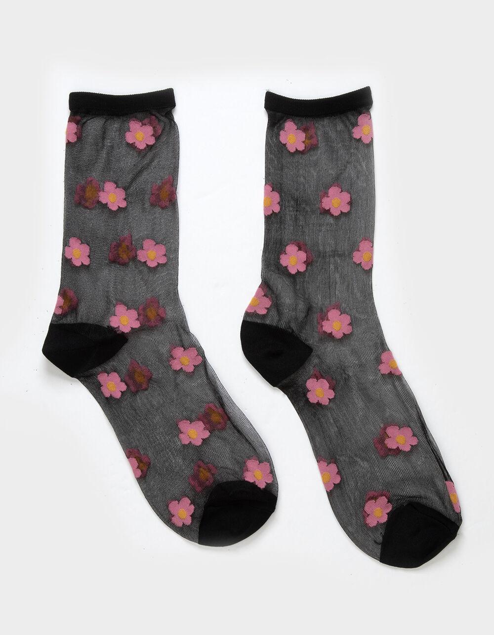 MEMOI Daises Womens Sheer Crew Socks - BLACK COMBO Product Image