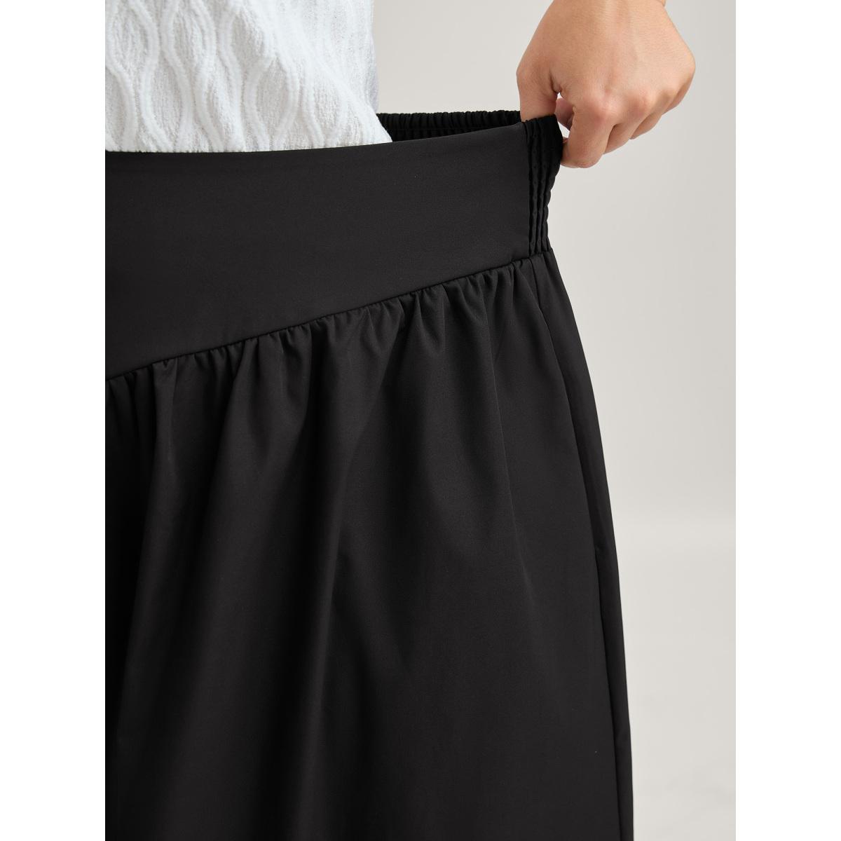 Plus Size Wide Cinched-Waist Solid Midi Skirt Women Black Timeless Gathered Low stretch Side seam pocket Elegant Skirts BloomChic 14-16/1X Product Image