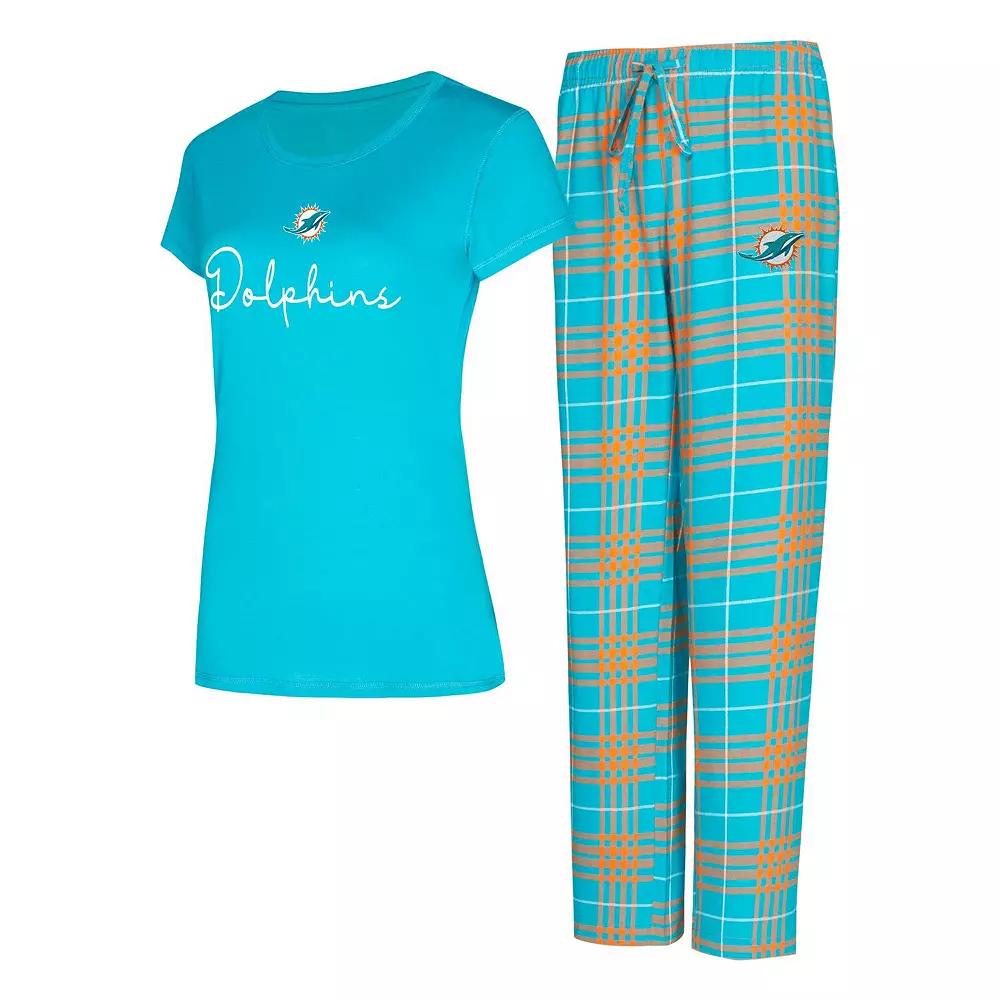 Women's Concepts Sport Miami Dolphins Vector T-Shirt & Flannel Pants Sleep Set,  Product Image